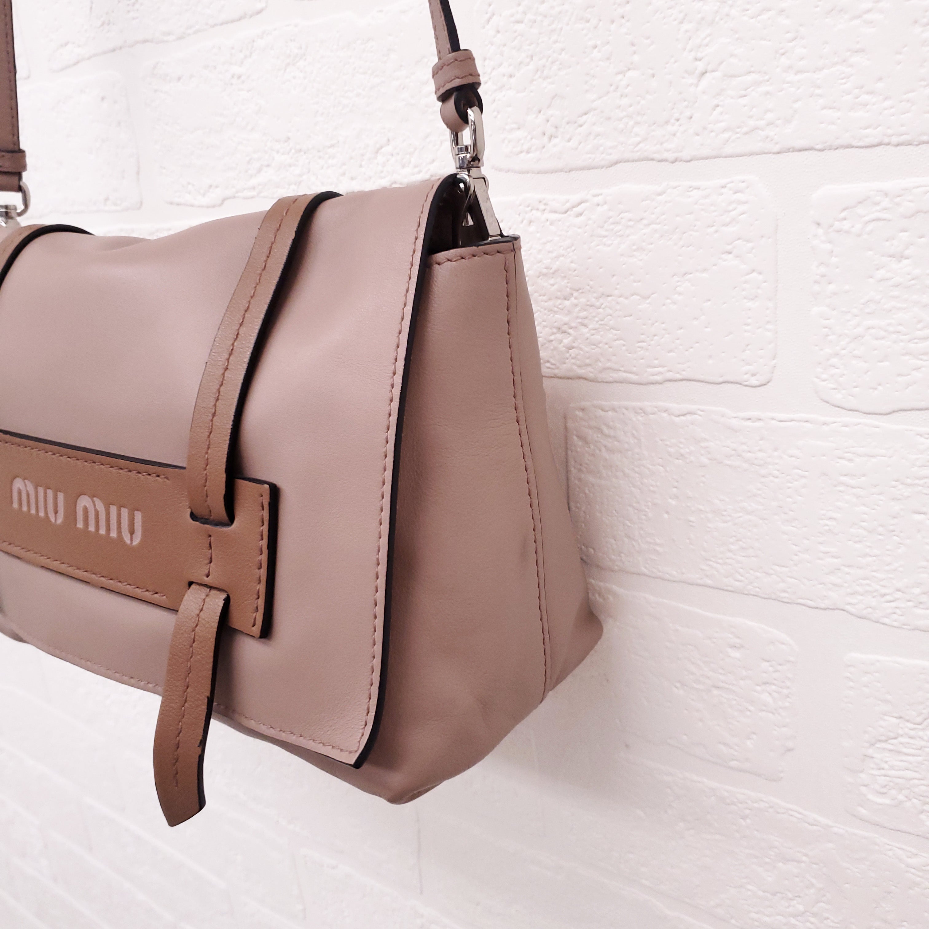 MIU MIU LOGO LEATHER CROSSBODY SATCHEL