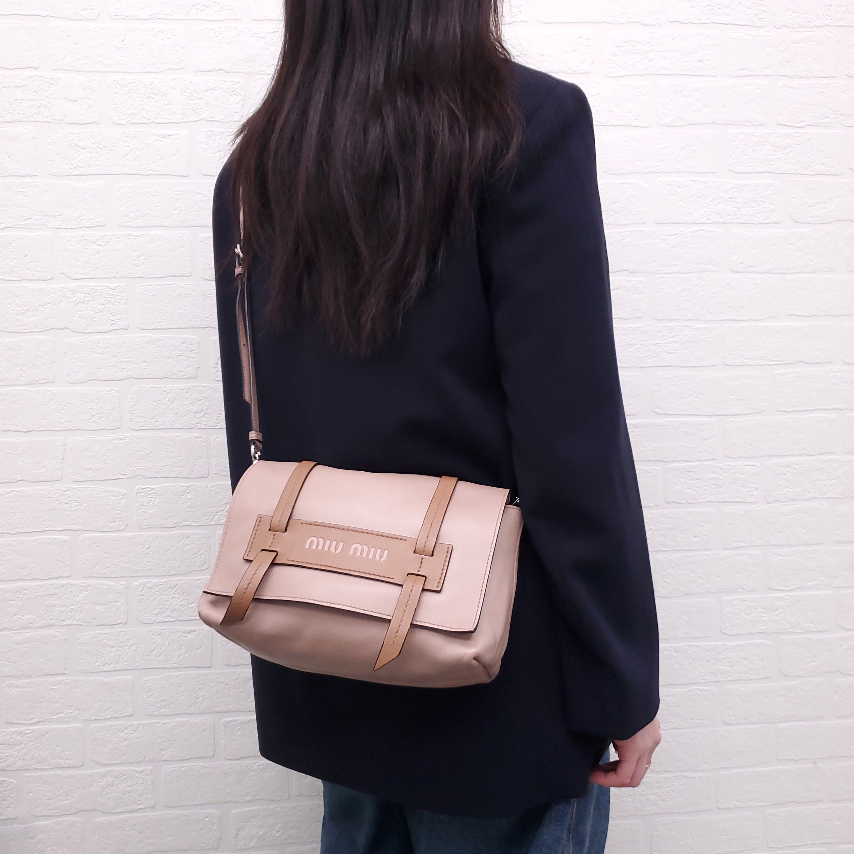 MIU MIU LOGO LEATHER CROSSBODY SATCHEL