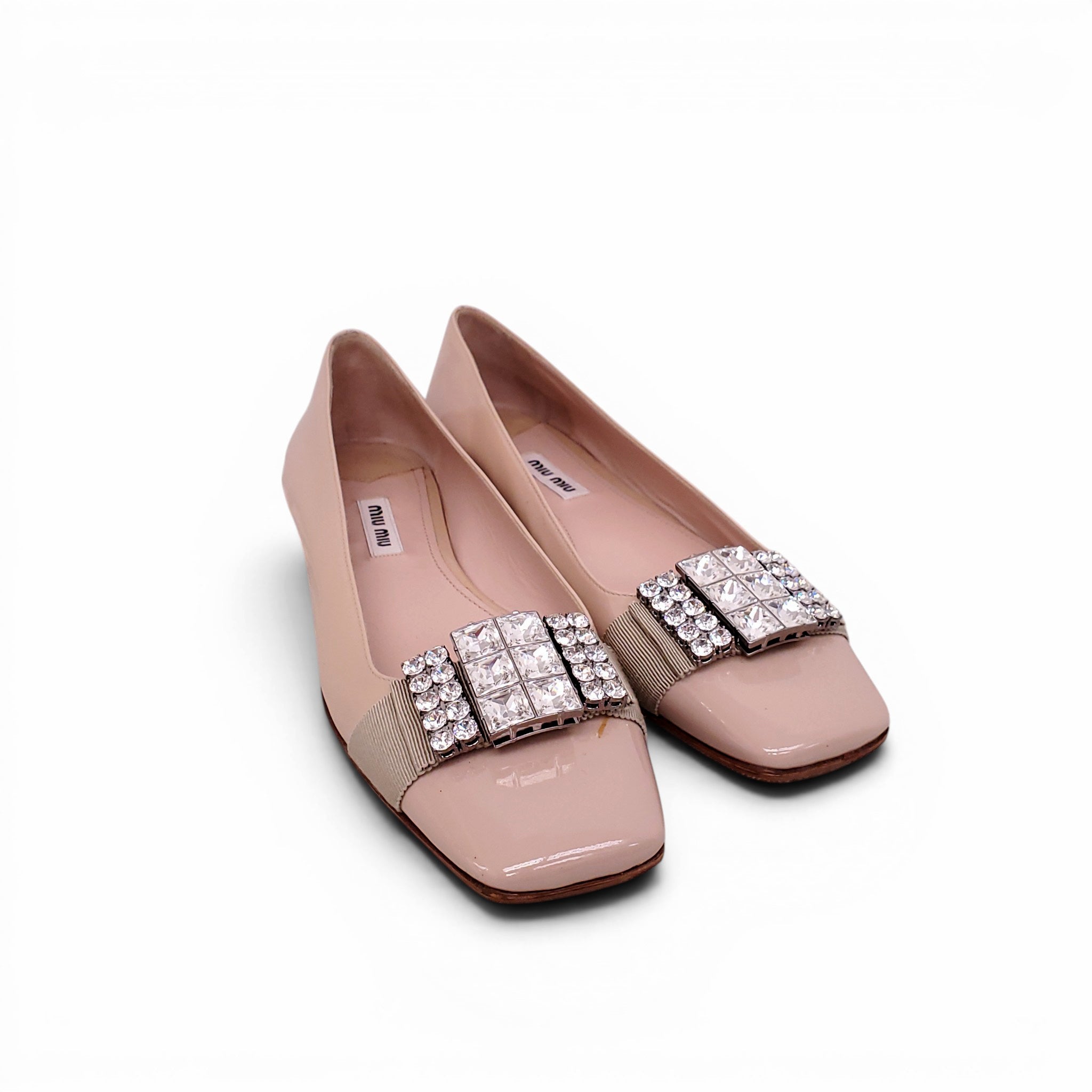 MIU MIU NUDE FLATS WITH CRYSTAL EMBLEM - SIZE 38