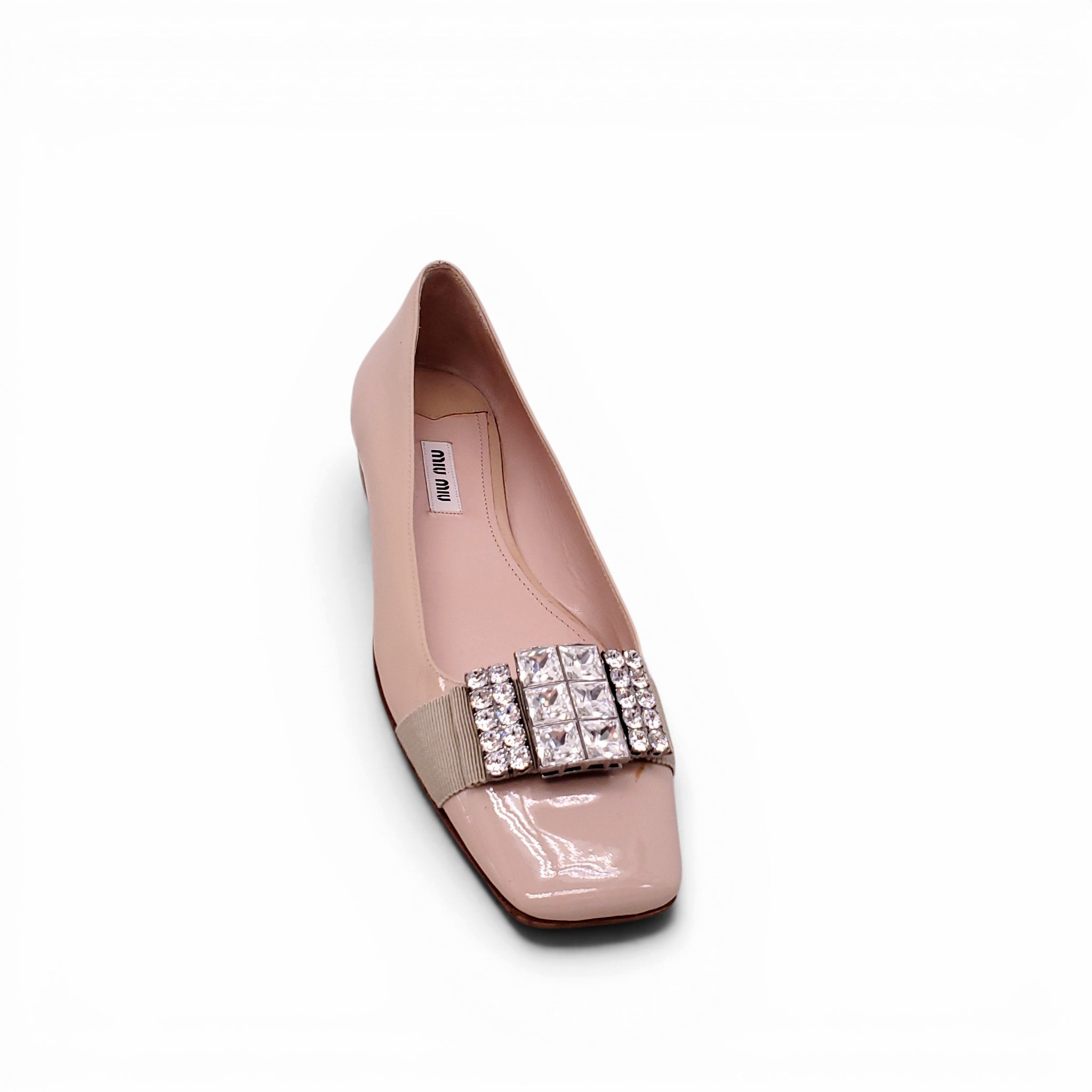 MIU MIU NUDE FLATS WITH CRYSTAL EMBLEM - SIZE 38