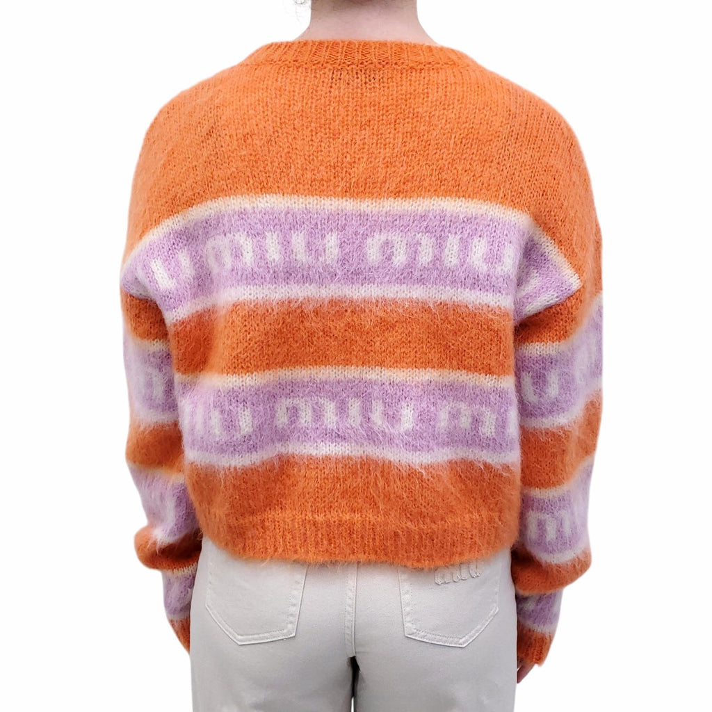 MIU MIU ORANGE AND PURPLE LOGO SWEATER - SIZE 40