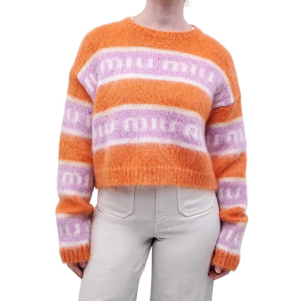 MIU MIU ORANGE AND PURPLE LOGO SWEATER - SIZE 40