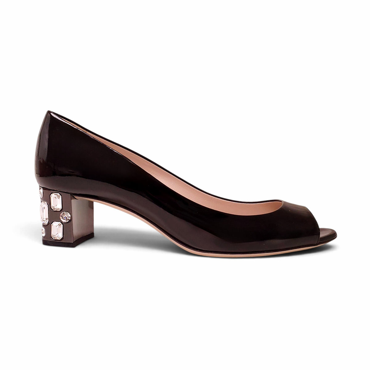 MIU MIU PATENT KITTEN HEELS WITH CRYSTAL DETAIL - SIZE 39