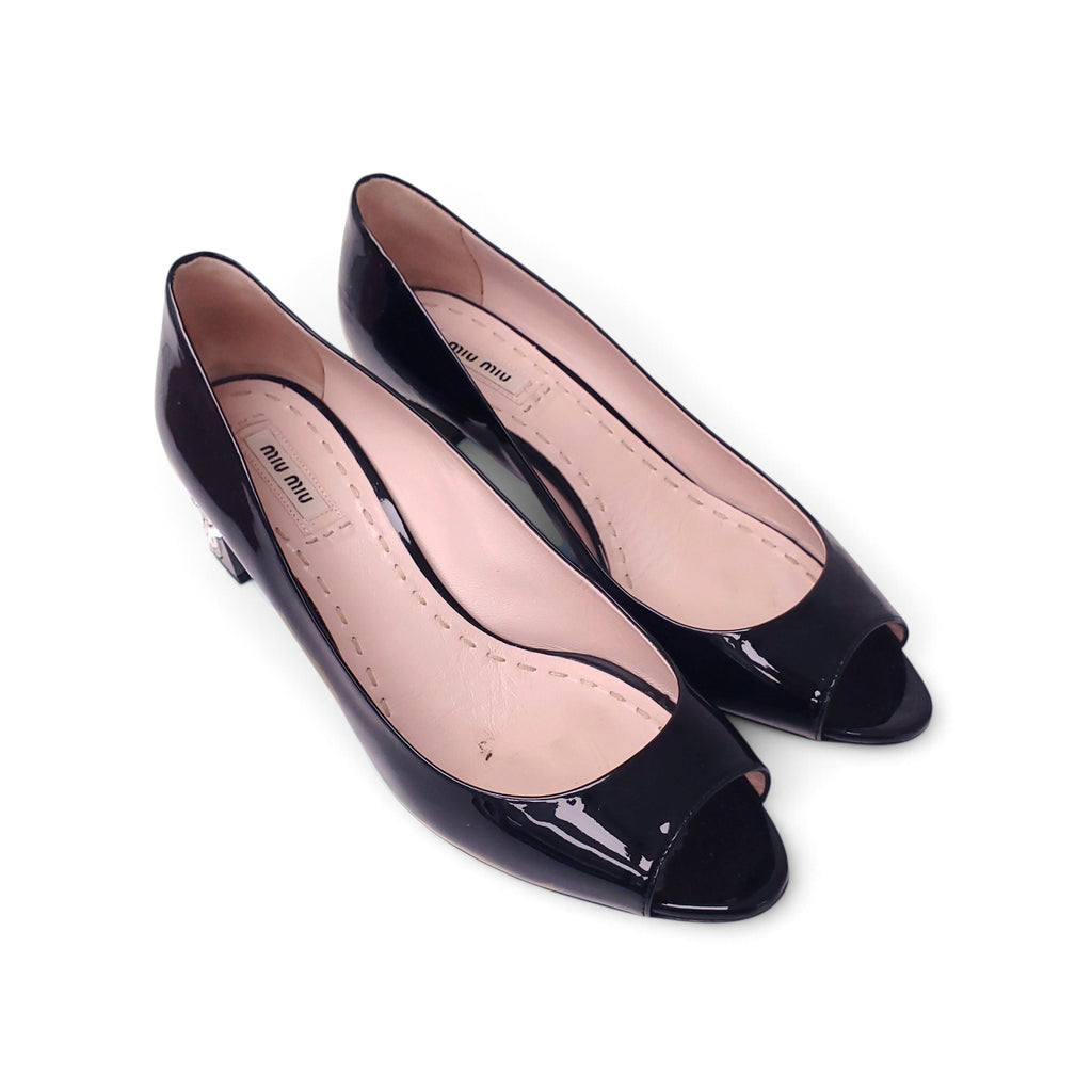 MIU MIU PATENT KITTEN HEELS WITH CRYSTAL DETAIL - SIZE 39