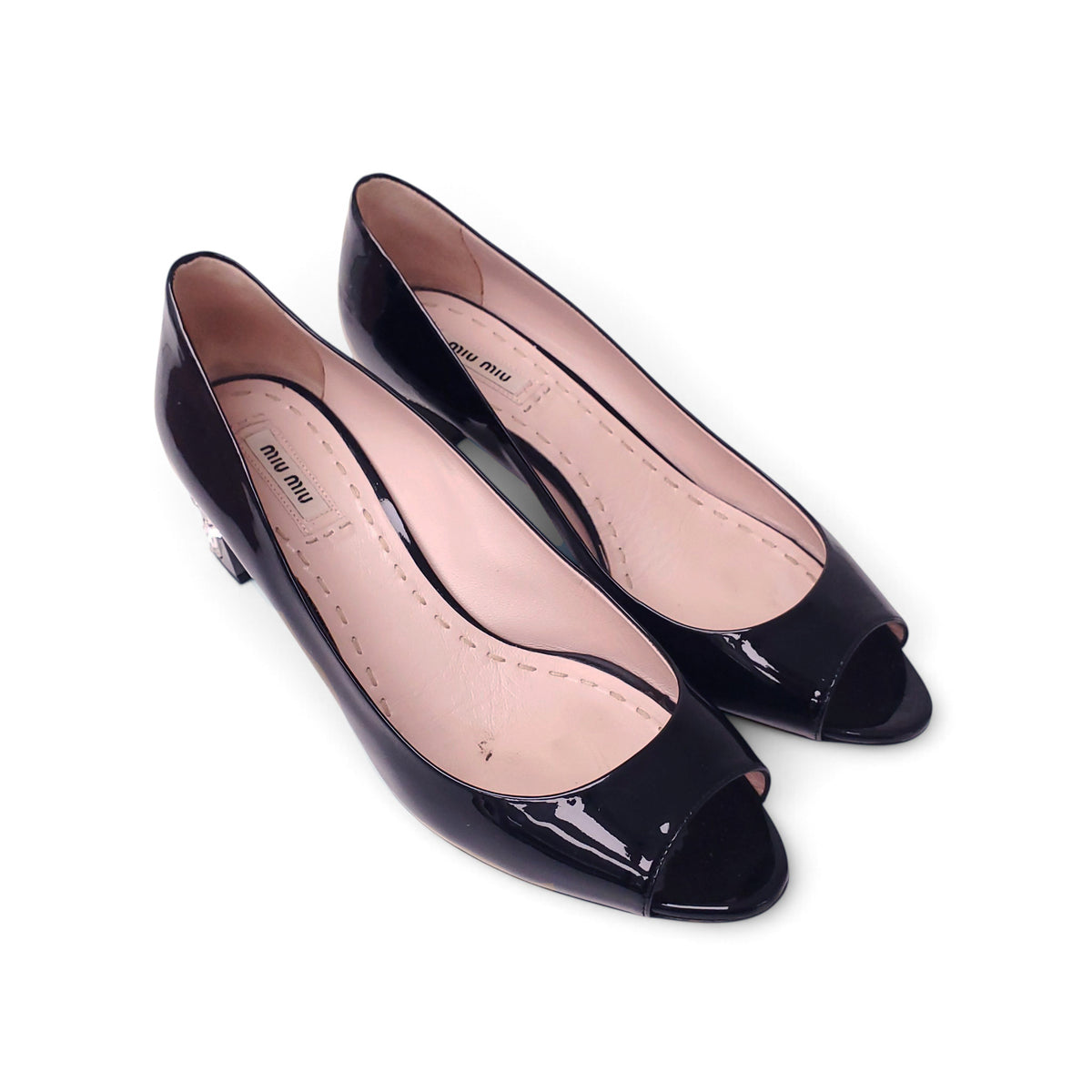 MIU MIU PATENT KITTEN HEELS WITH CRYSTAL DETAIL - SIZE 39