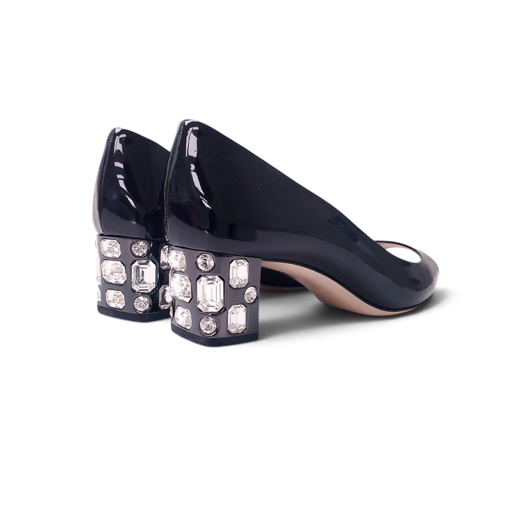 MIU MIU PATENT KITTEN HEELS WITH CRYSTAL DETAIL - SIZE 39