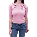 MIU MIU PINK CASHMERE SWEATER WITH CRYSTAL BOW DETAILS - SIZE 40