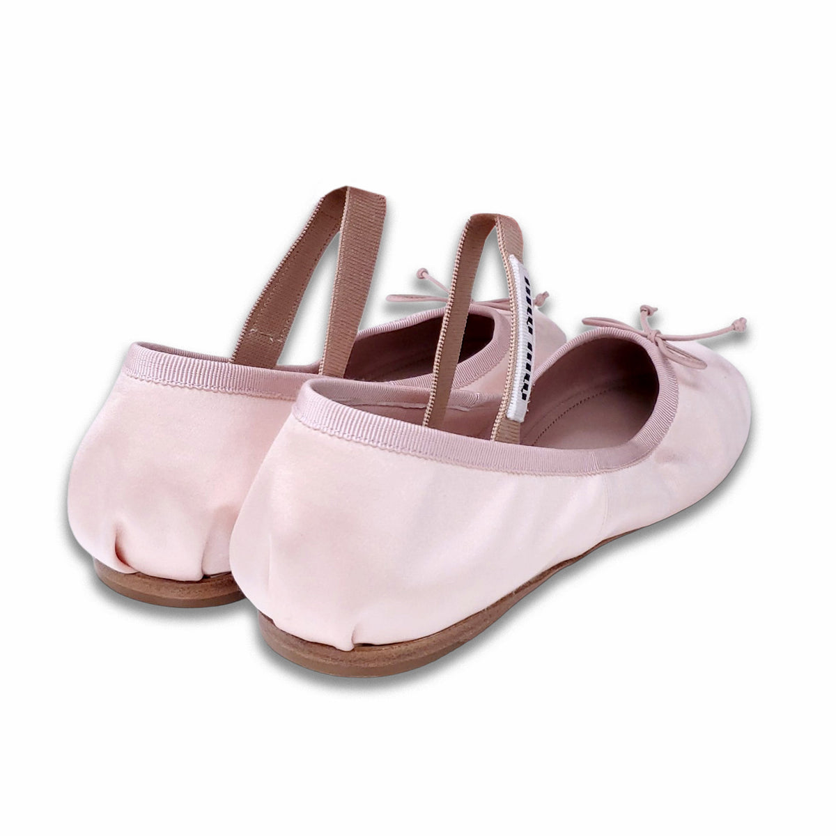 MIU MIU PINK SATIN BALLERINA LOGO FLATS - SIZE 39