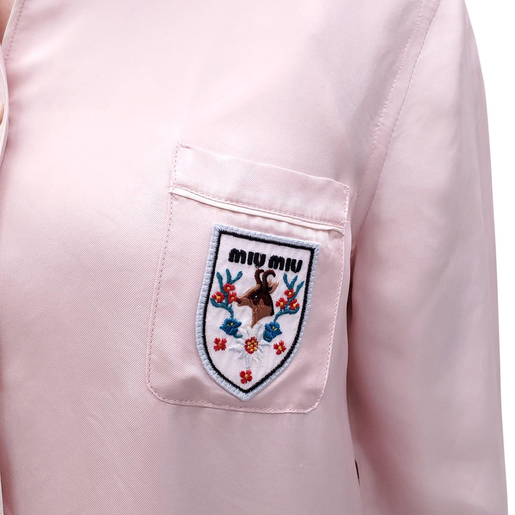 MIU MIU PINK SILK PAJAMA BLOUSE - SIZE M