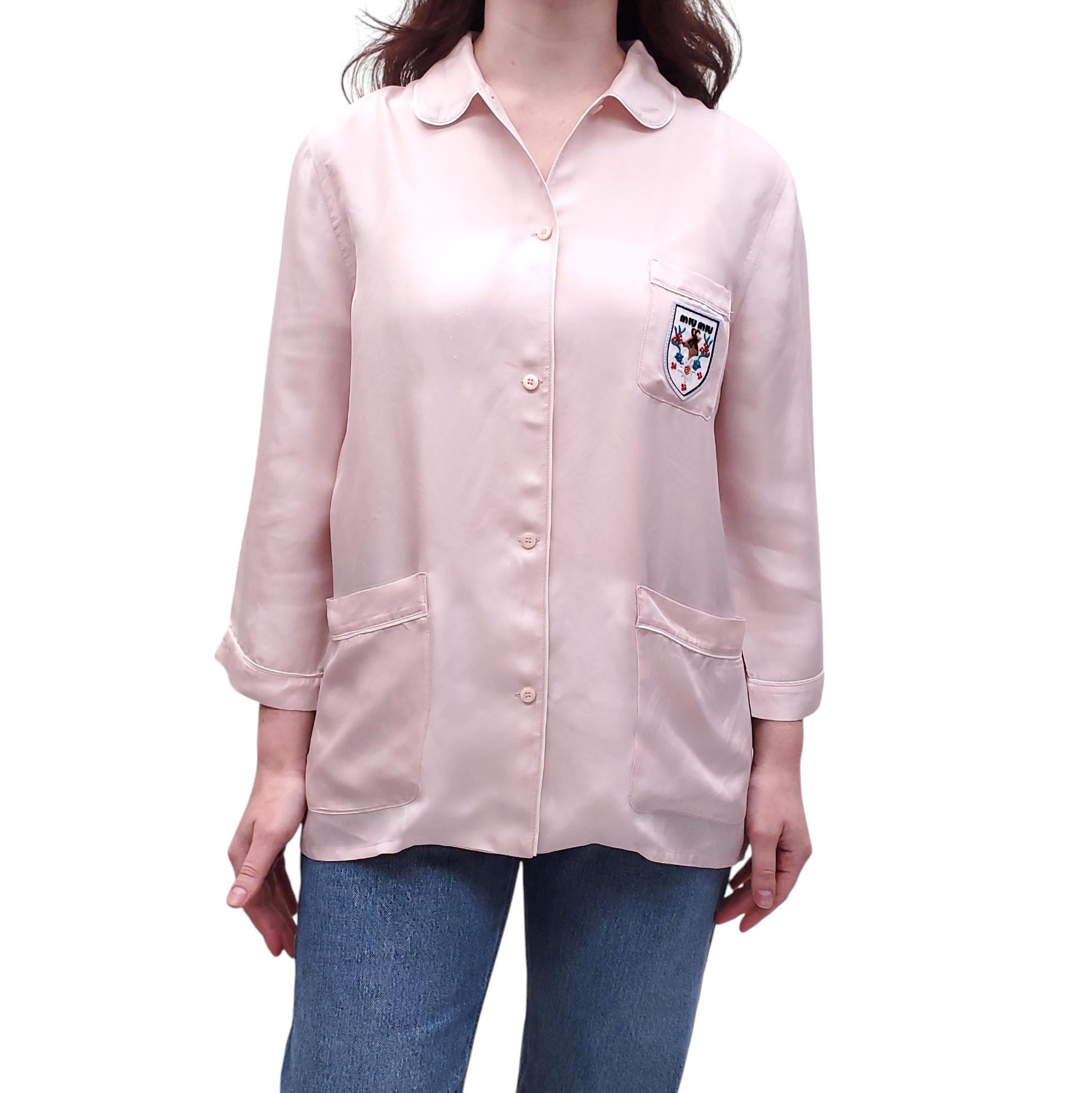 MIU MIU PINK SILK PAJAMA BLOUSE - SIZE M