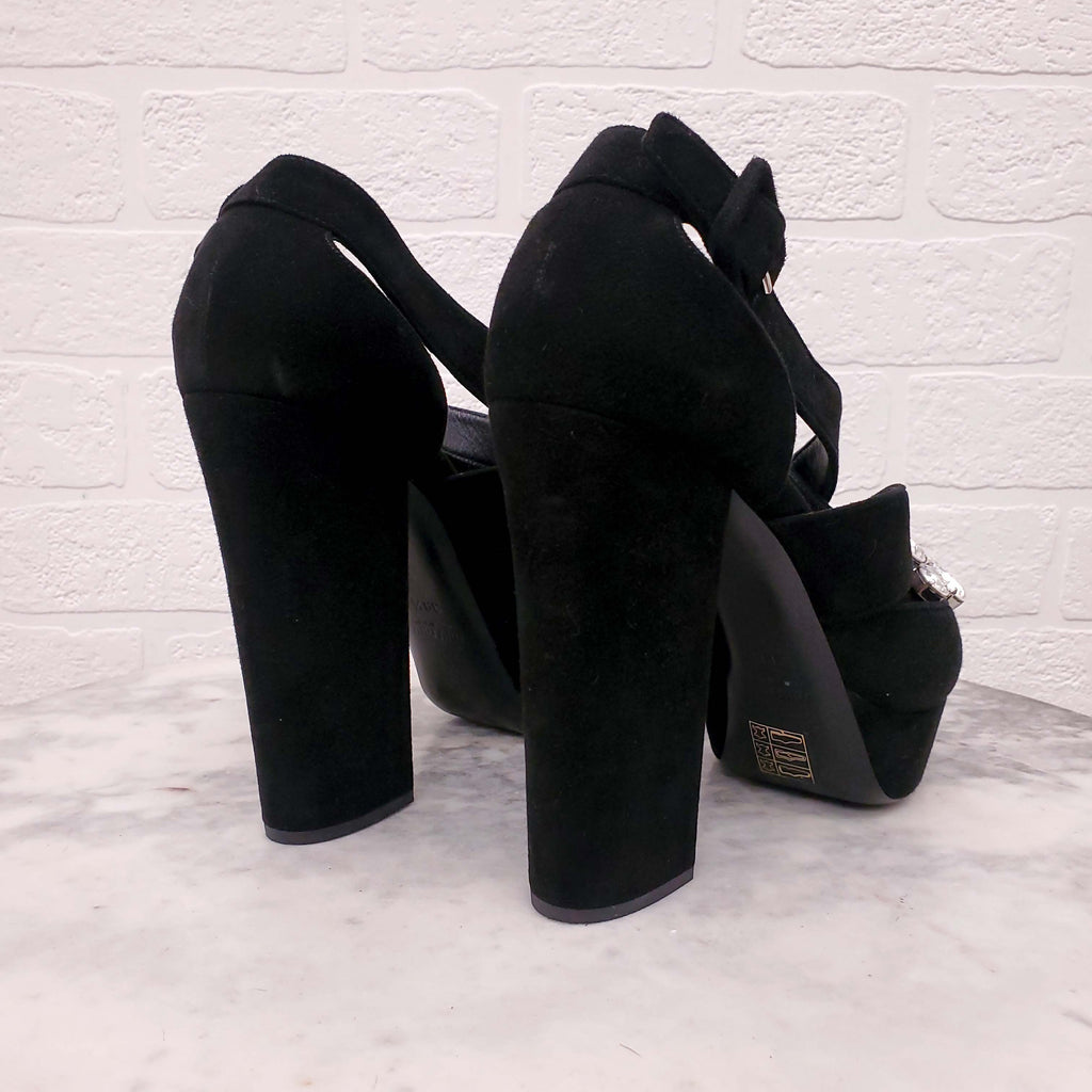 MIU MIU PLATFORM HEELS WITH RHINESTONE DETAILS - SIZE 39.5