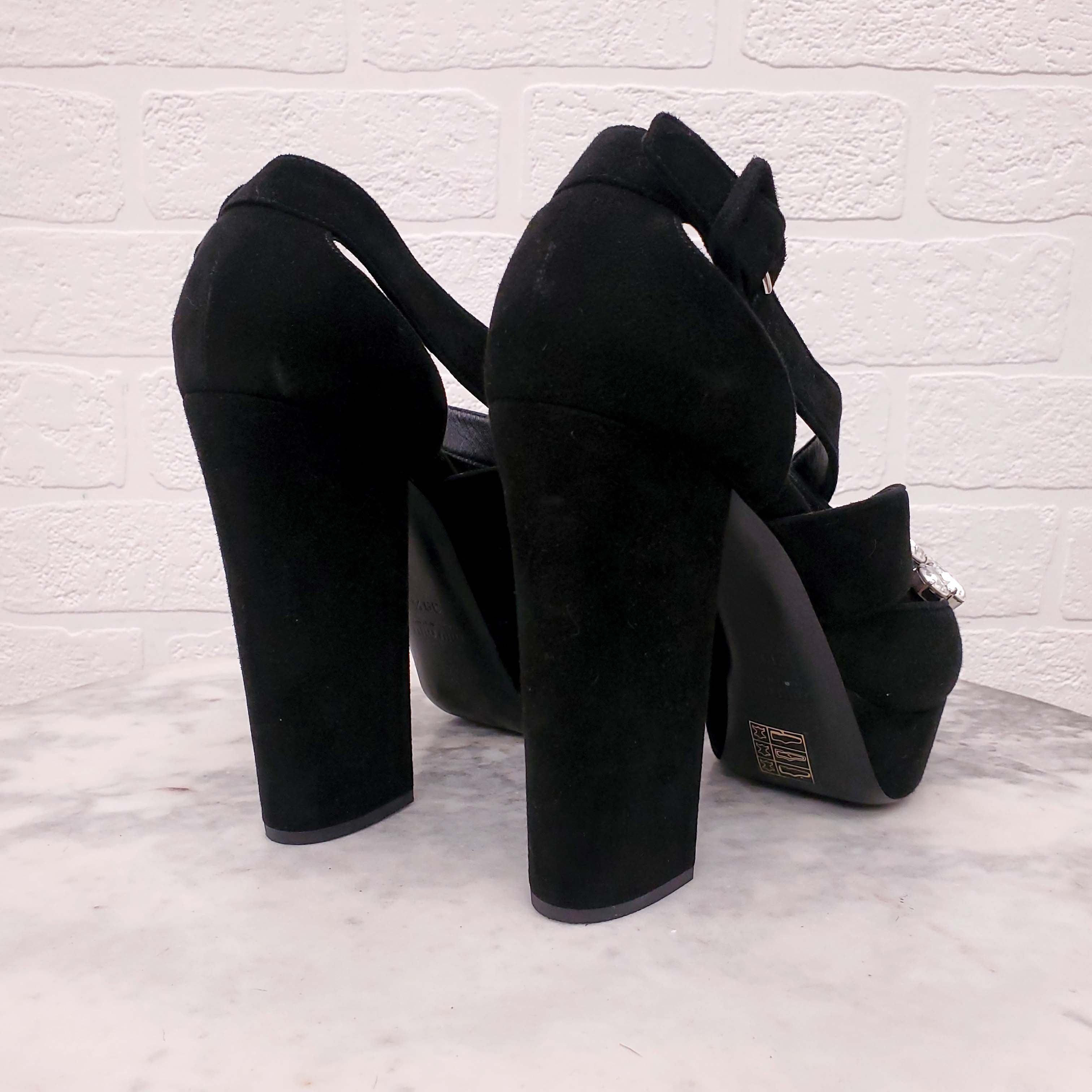 MIU MIU PLATFORM HEELS WITH RHINESTONE DETAILS - SIZE 39.5