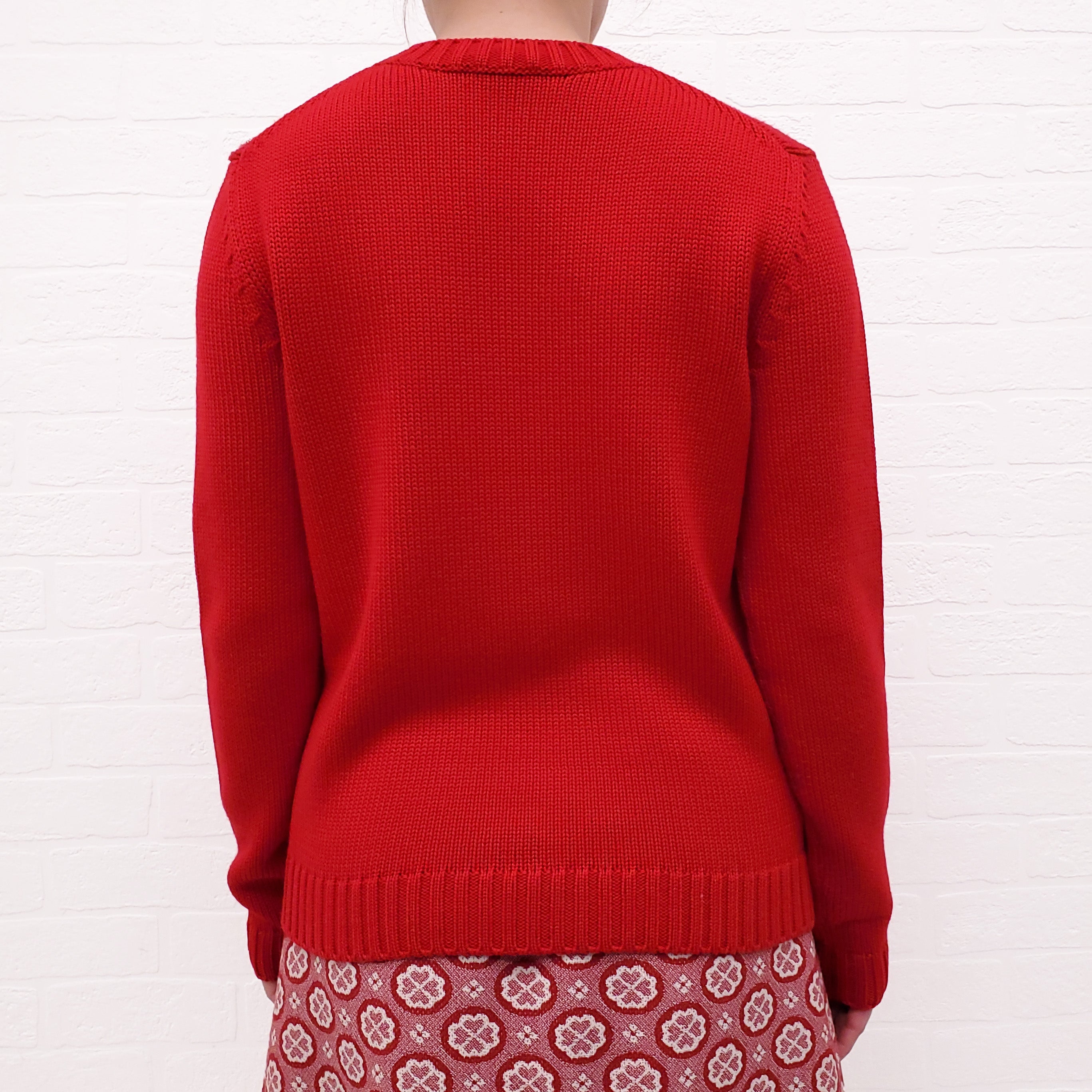 MIU MIU RED WOOL SWEATER WITH CRYSTAL DETAILS  -SIZE 38