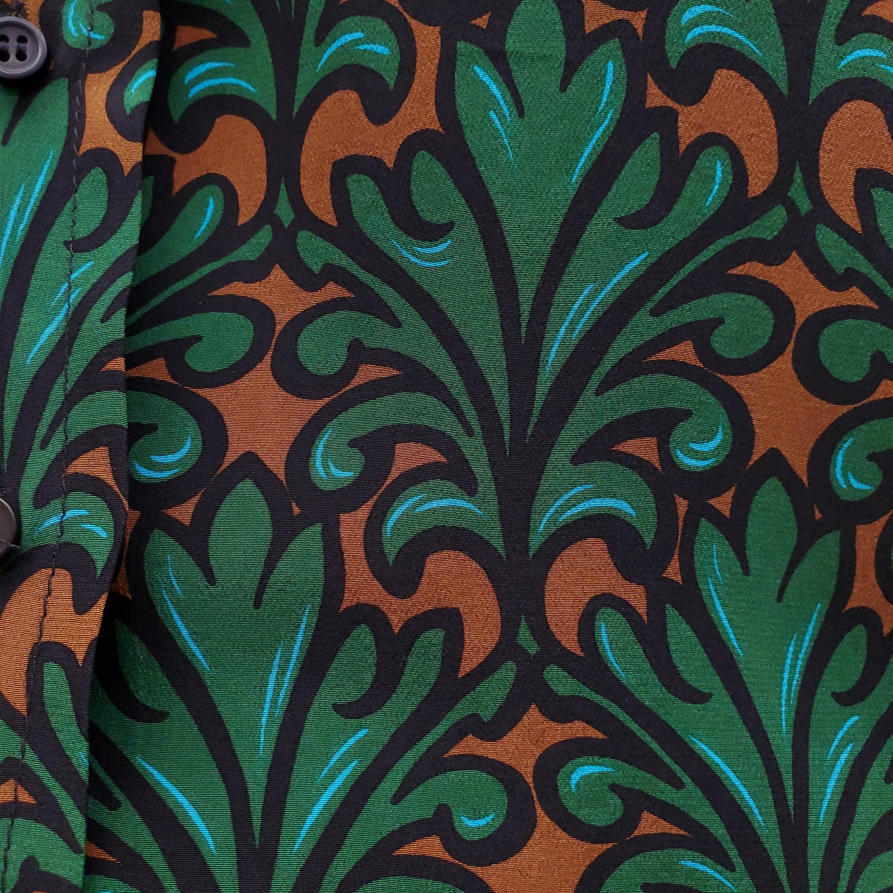 MIU MIU SILK GREEN PATTERNED BLOUSE - SIZE 42