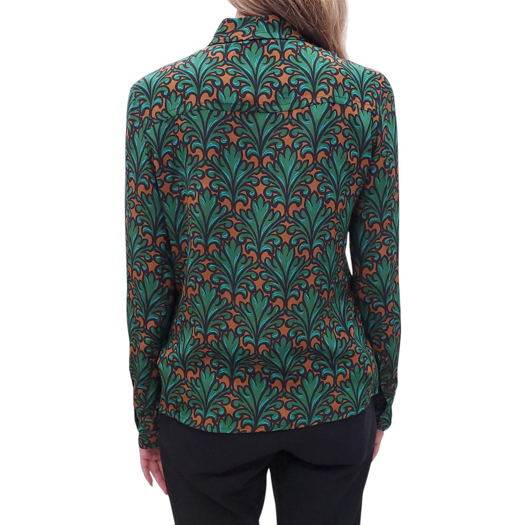 MIU MIU SILK GREEN PATTERNED BLOUSE - SIZE 42
