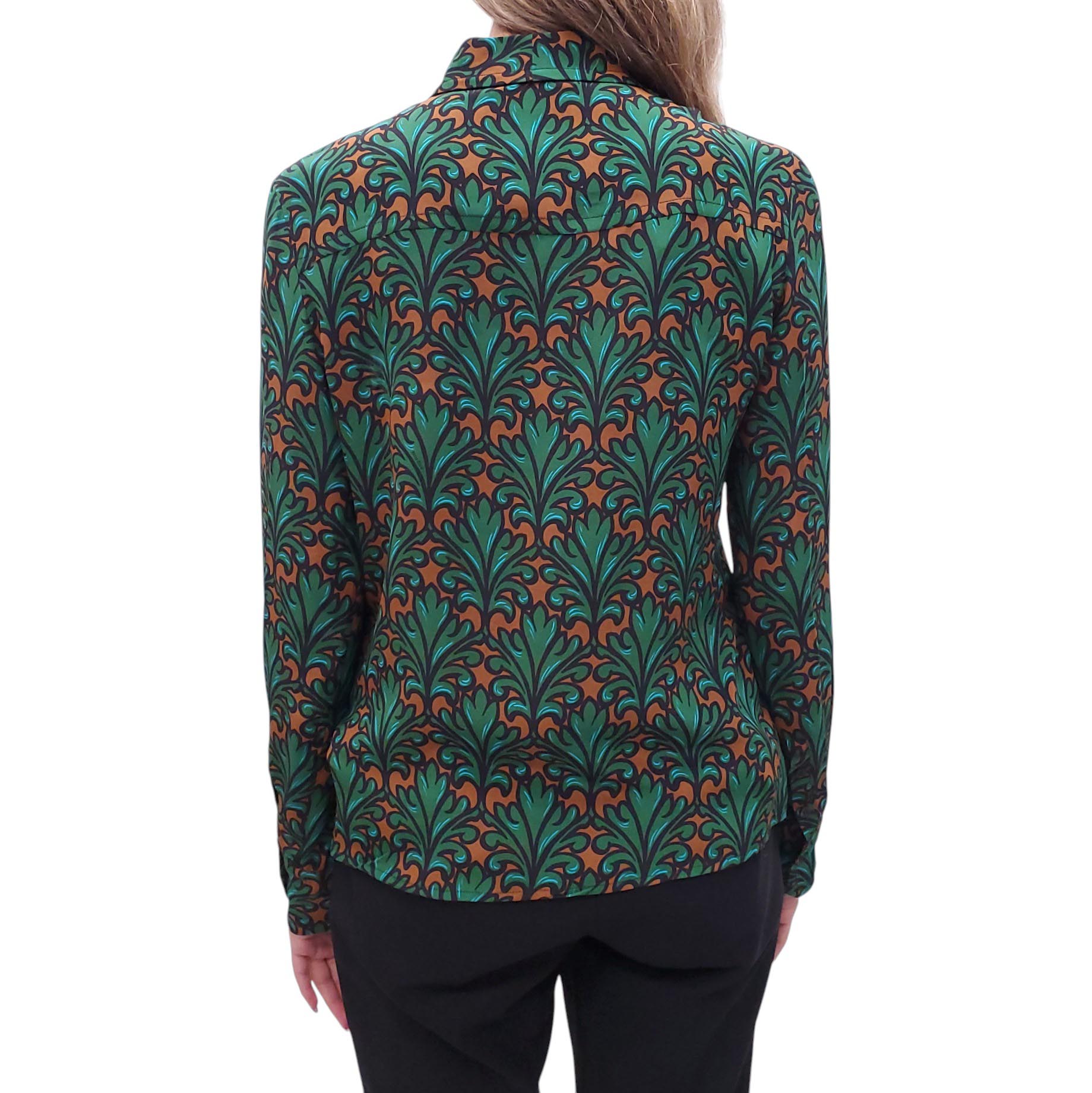 MIU MIU SILK GREEN PATTERNED BLOUSE - SIZE 42