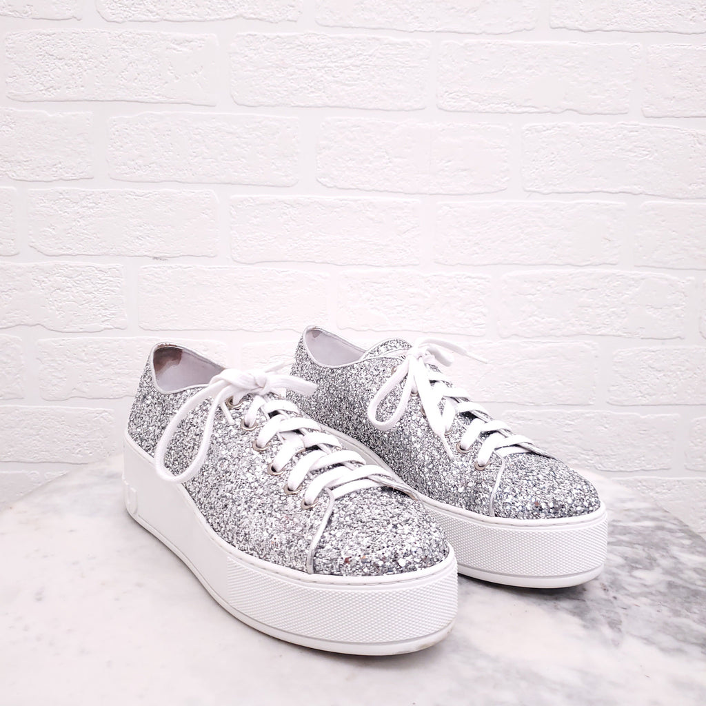 MIU MIU SILVER SEQUIN LOGO SNEAKERS - SIZE 37