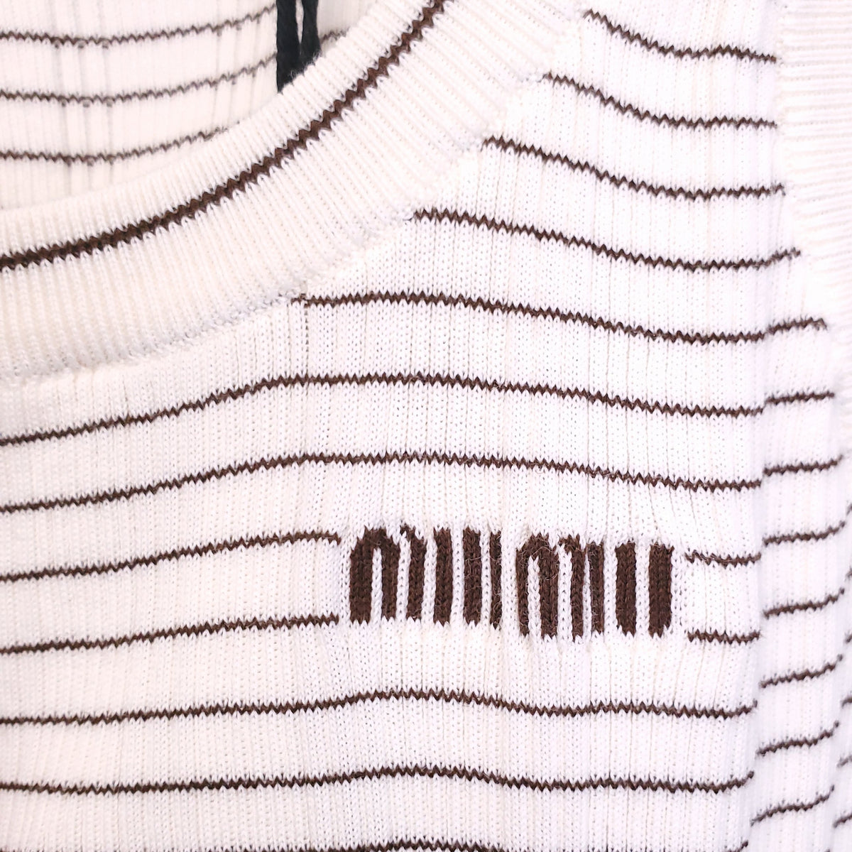 MIU MIU STRIPED KNIT LOGO TANK TOP - SIZE 36