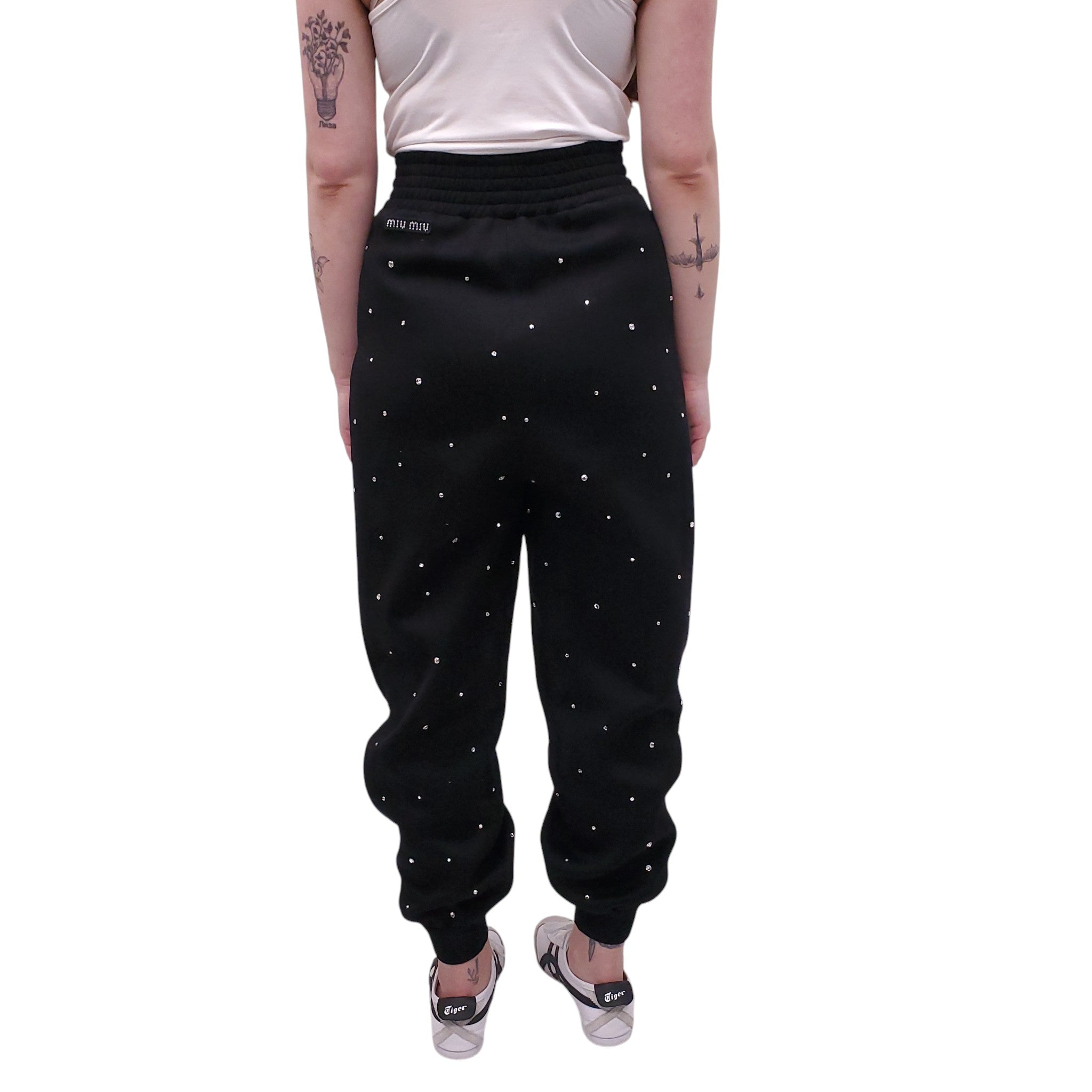 MIU MIU STUDDED SEQUIN SWEATPANTS WITH LOGO  - SIZE 38
