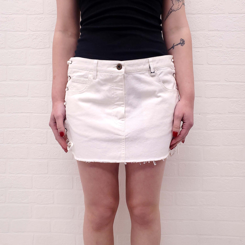 MIU MIU WHITE CORSET SKIRT WITH LOGO - SIZE 40