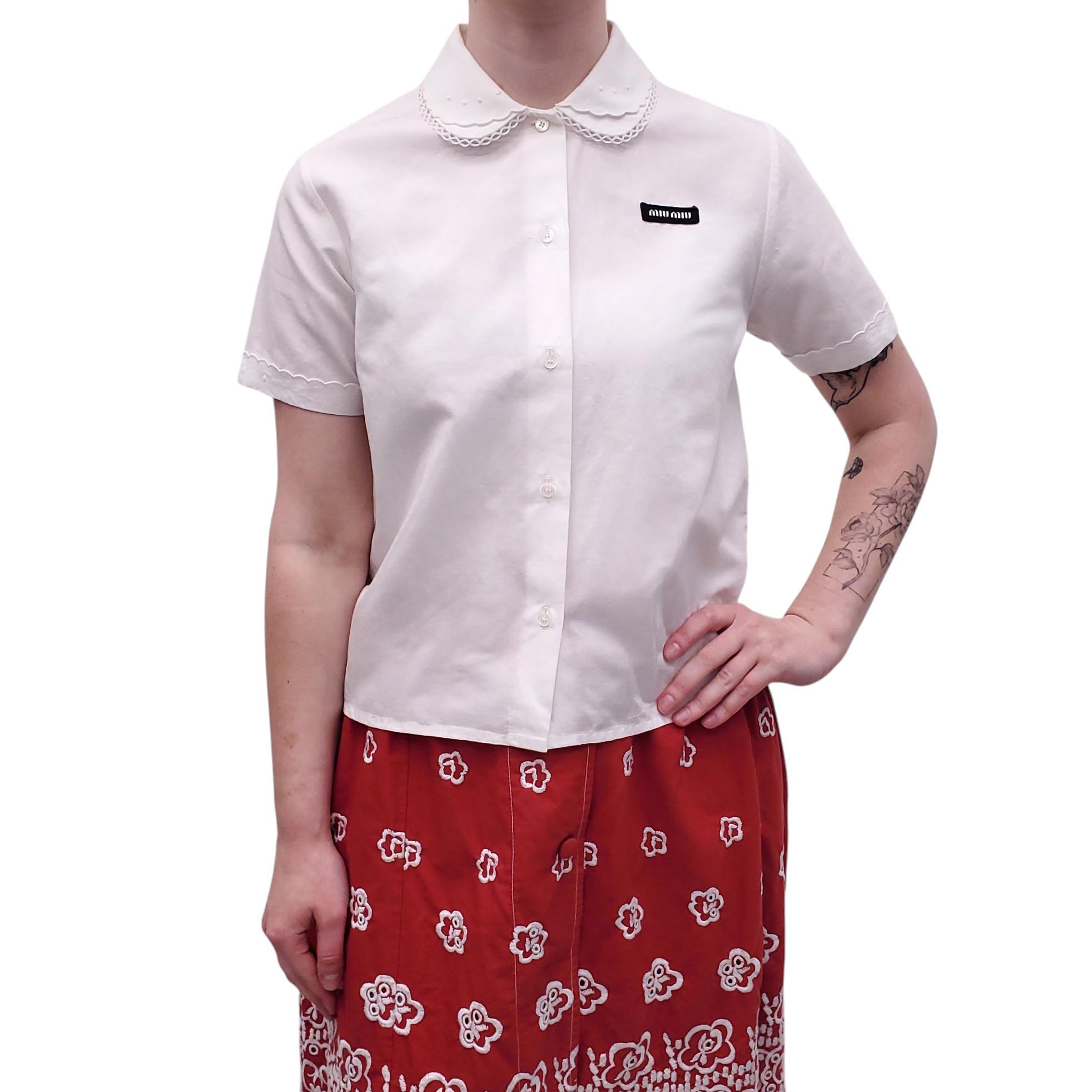 MIU MIU WHITE POPLIN BLOUSE - SIZE 36
