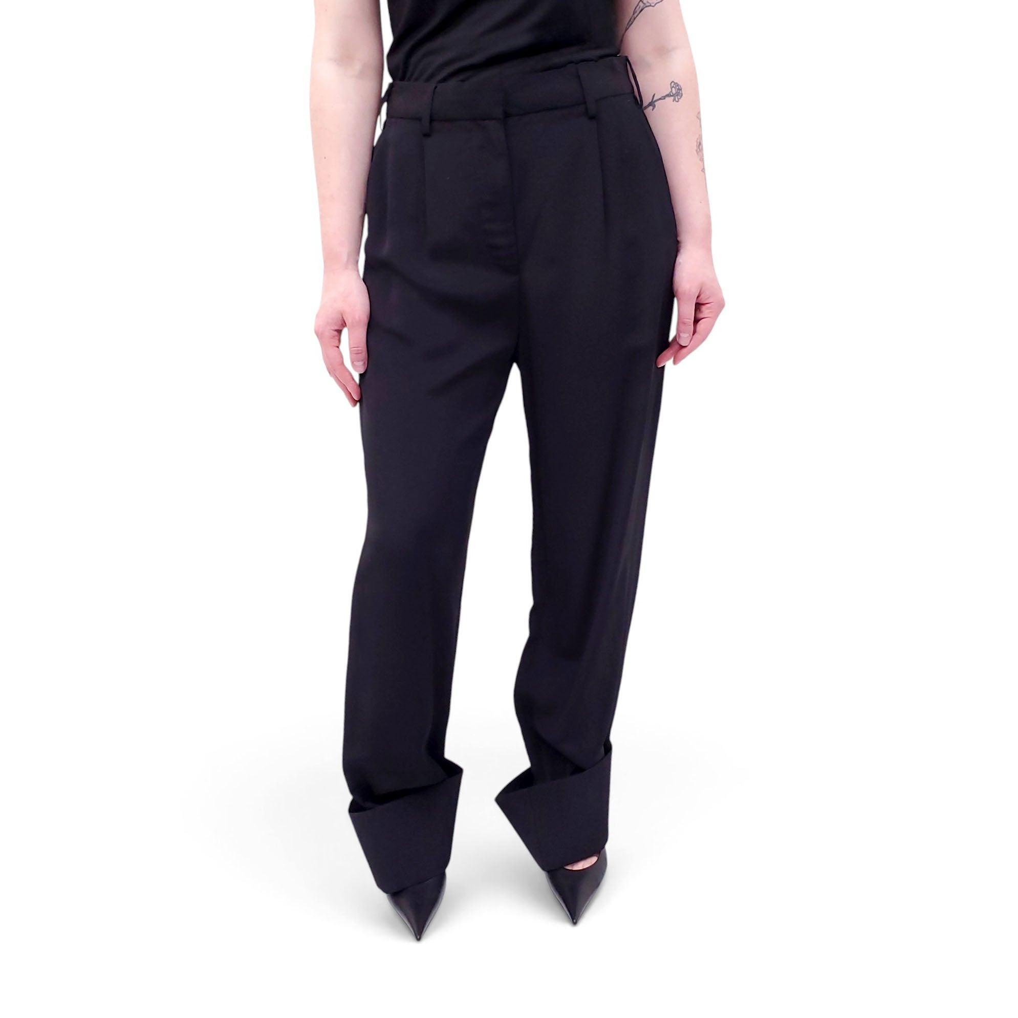 MM6 MAISON MARGIELA BLACK TROUSERS WITH CUFFS - SIZE 44