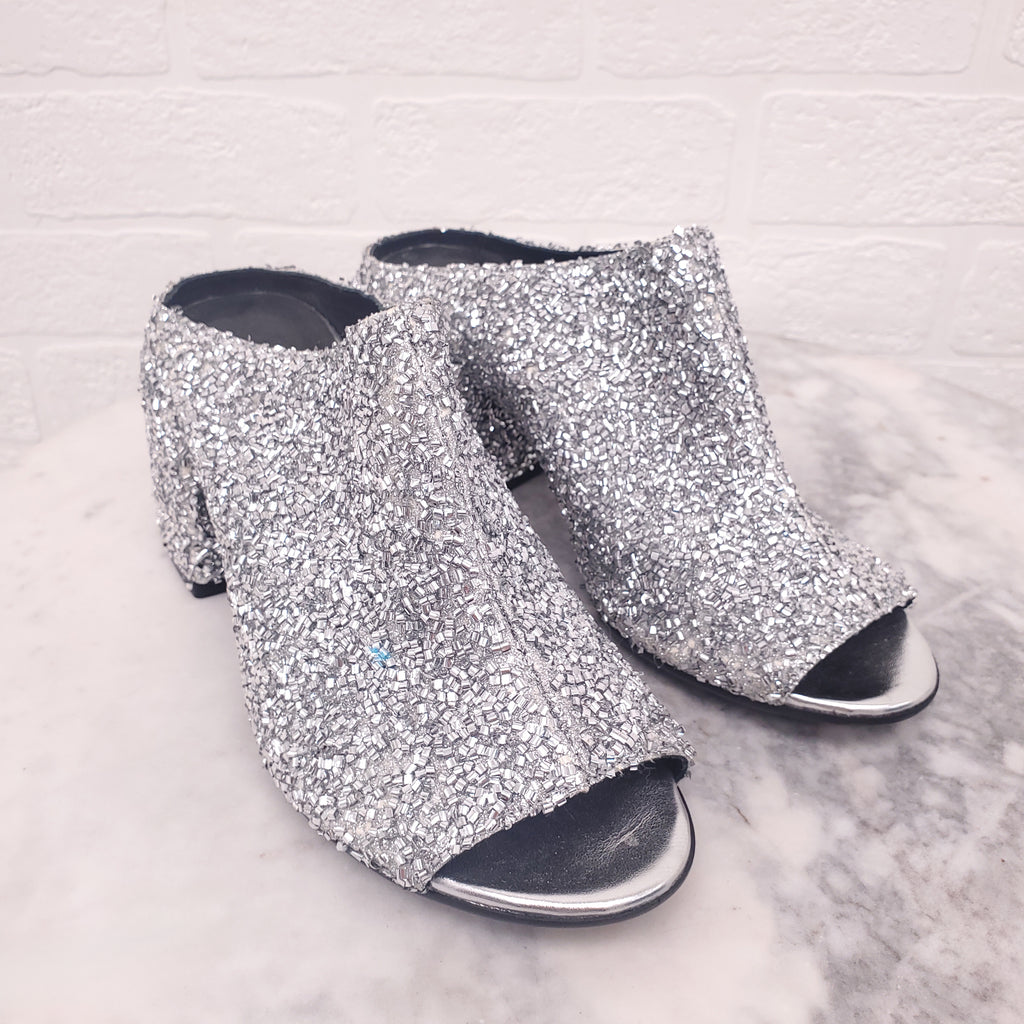 MM6 MAISON MARGIELA SILVER SPARKLE MULES - SIZE 37