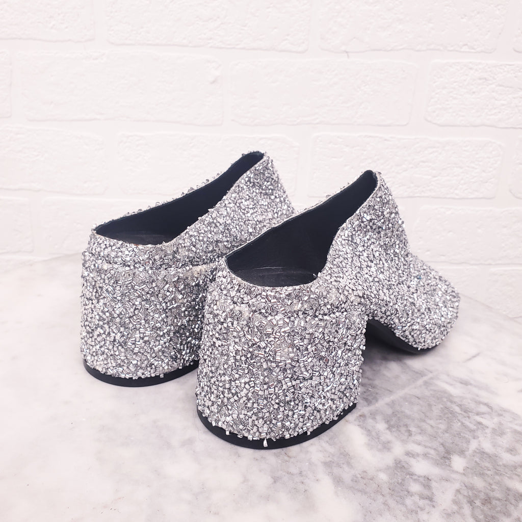 MM6 MAISON MARGIELA SILVER SPARKLE MULES - SIZE 37