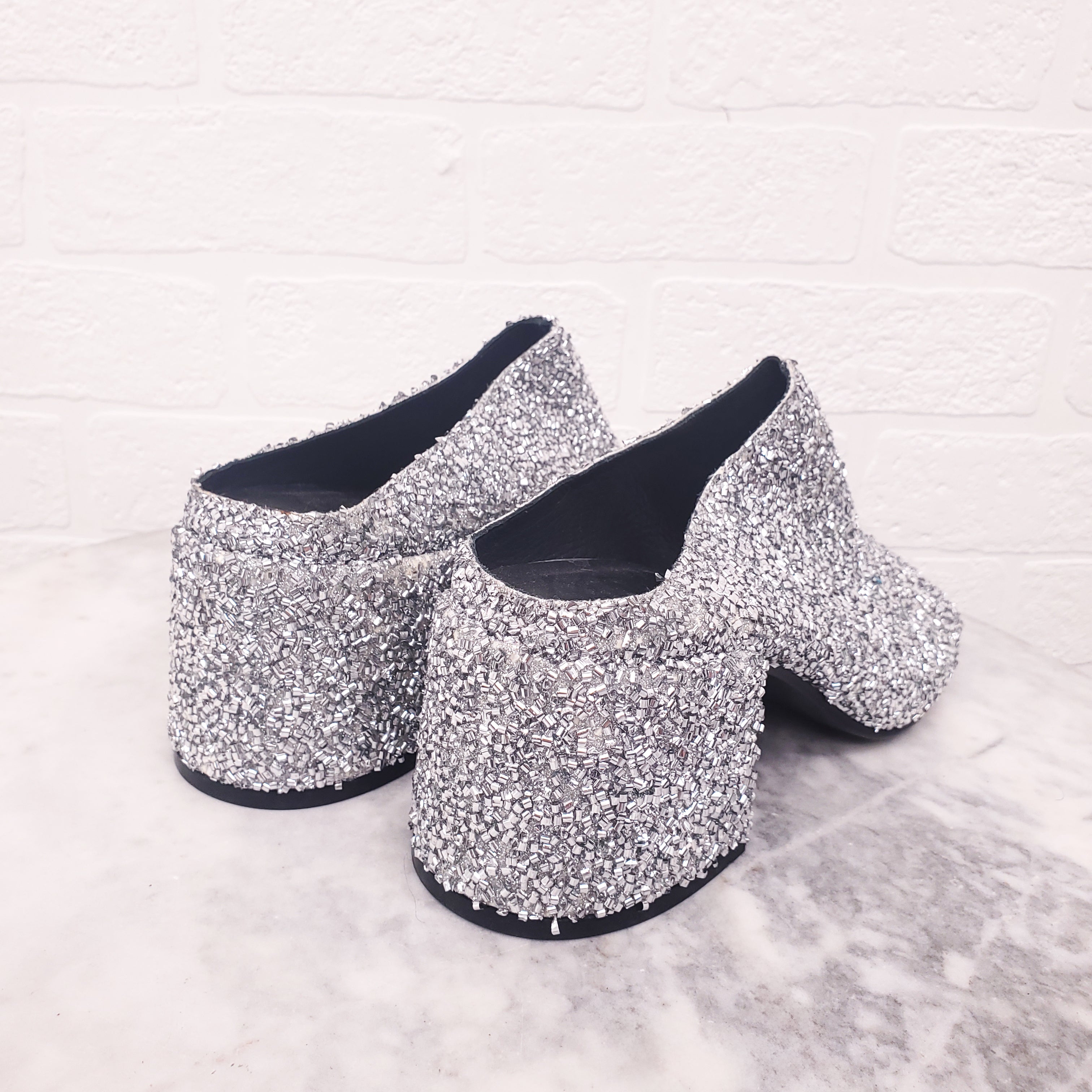 MM6 MAISON MARGIELA SILVER SPARKLE MULES - SIZE 37