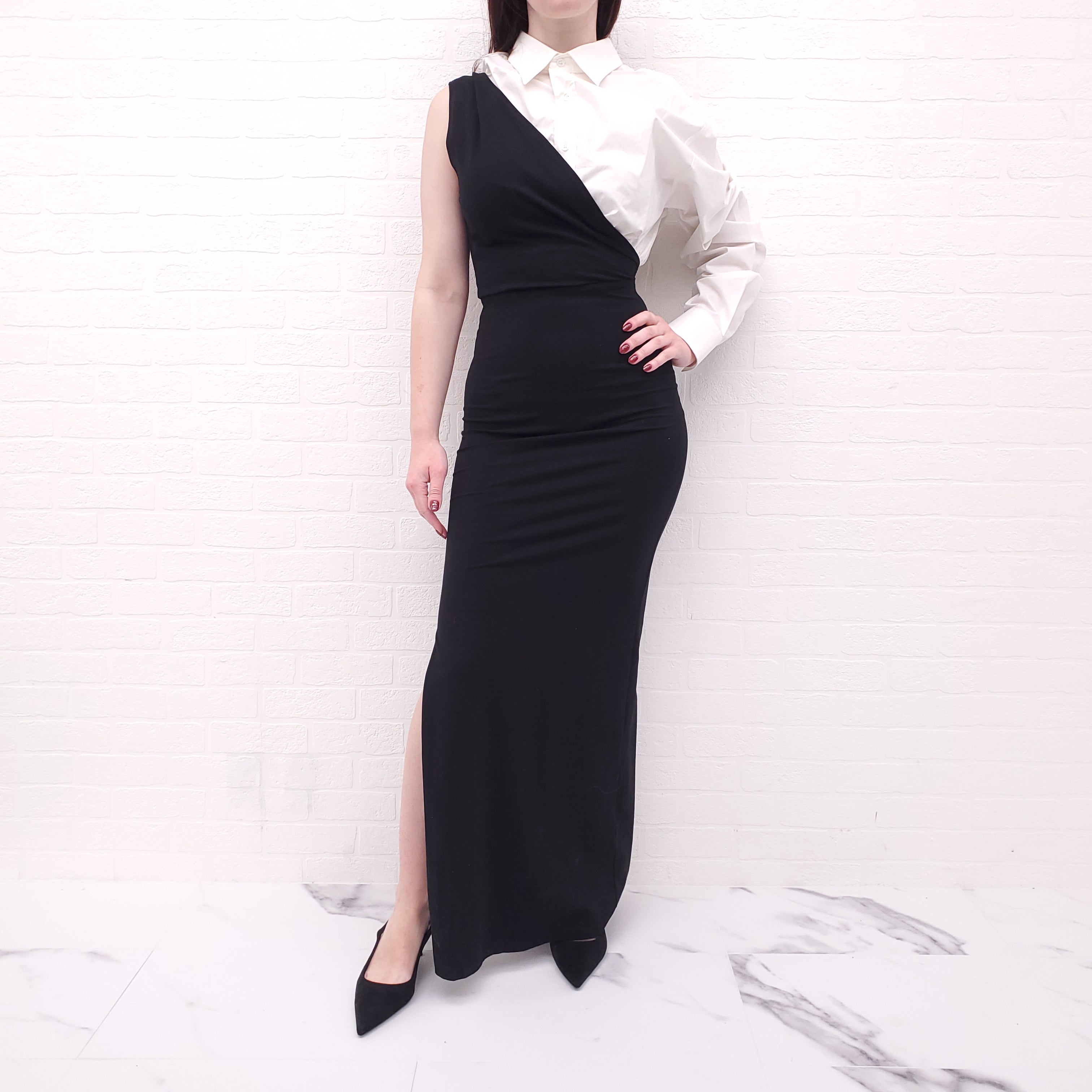 MM6 MAISON MARGIELA SINGLE-SLEEVE DRAPED MAXI DRESS - SIZE S