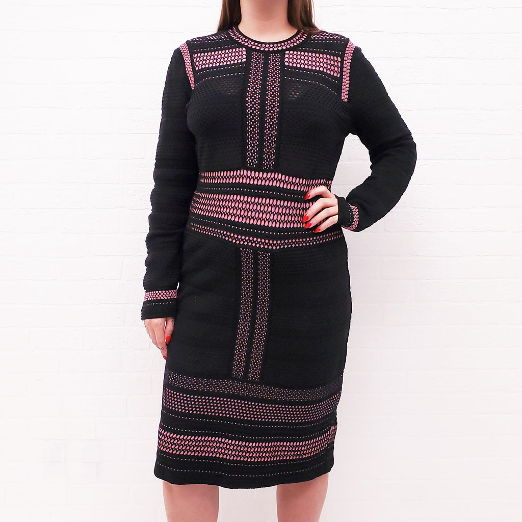 M MISSONI METALLIC PINK AND BLACK KNIT DRESS - SIZE 48