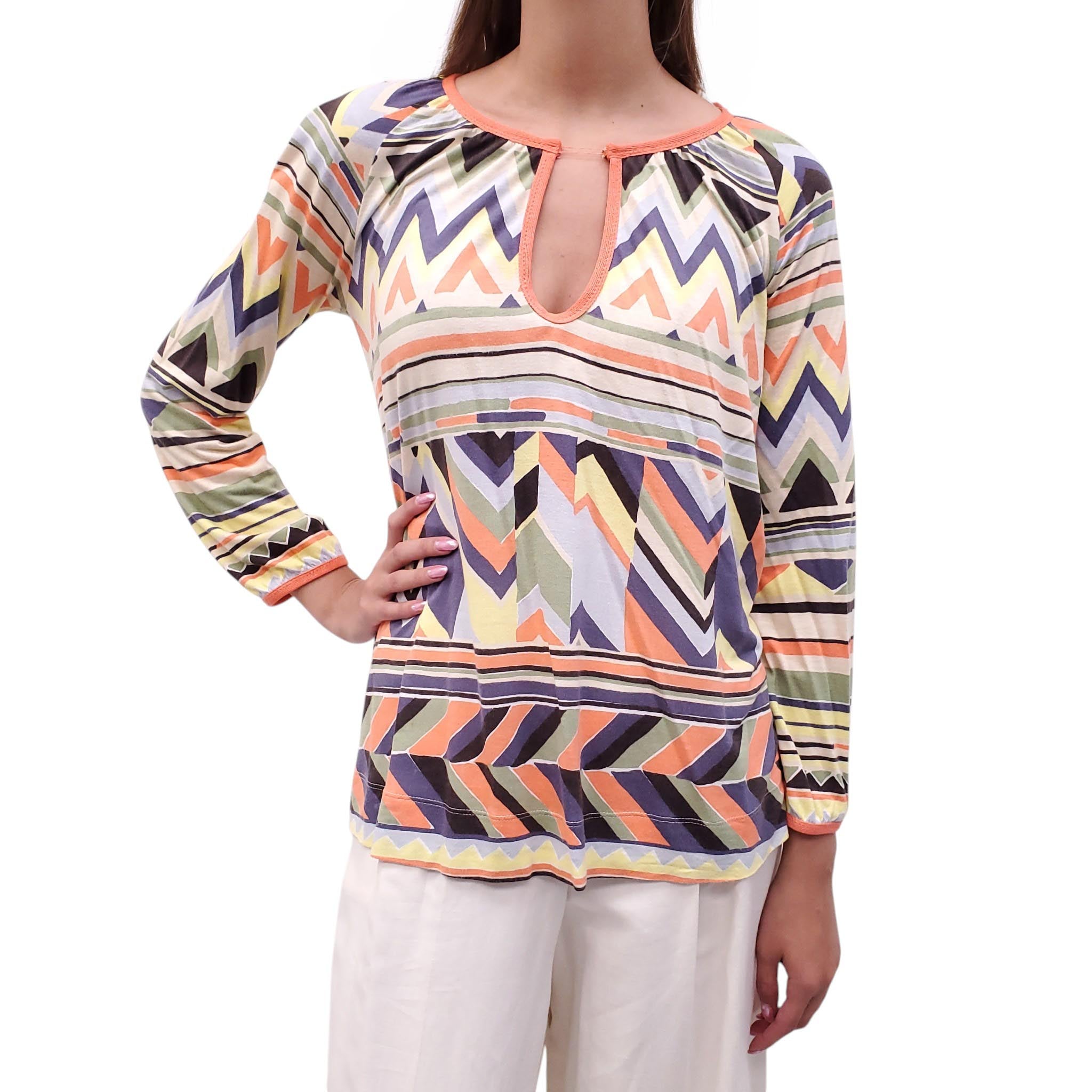 M MISSONI ORANGE PATTERNED BLOUSE - SIZE 6