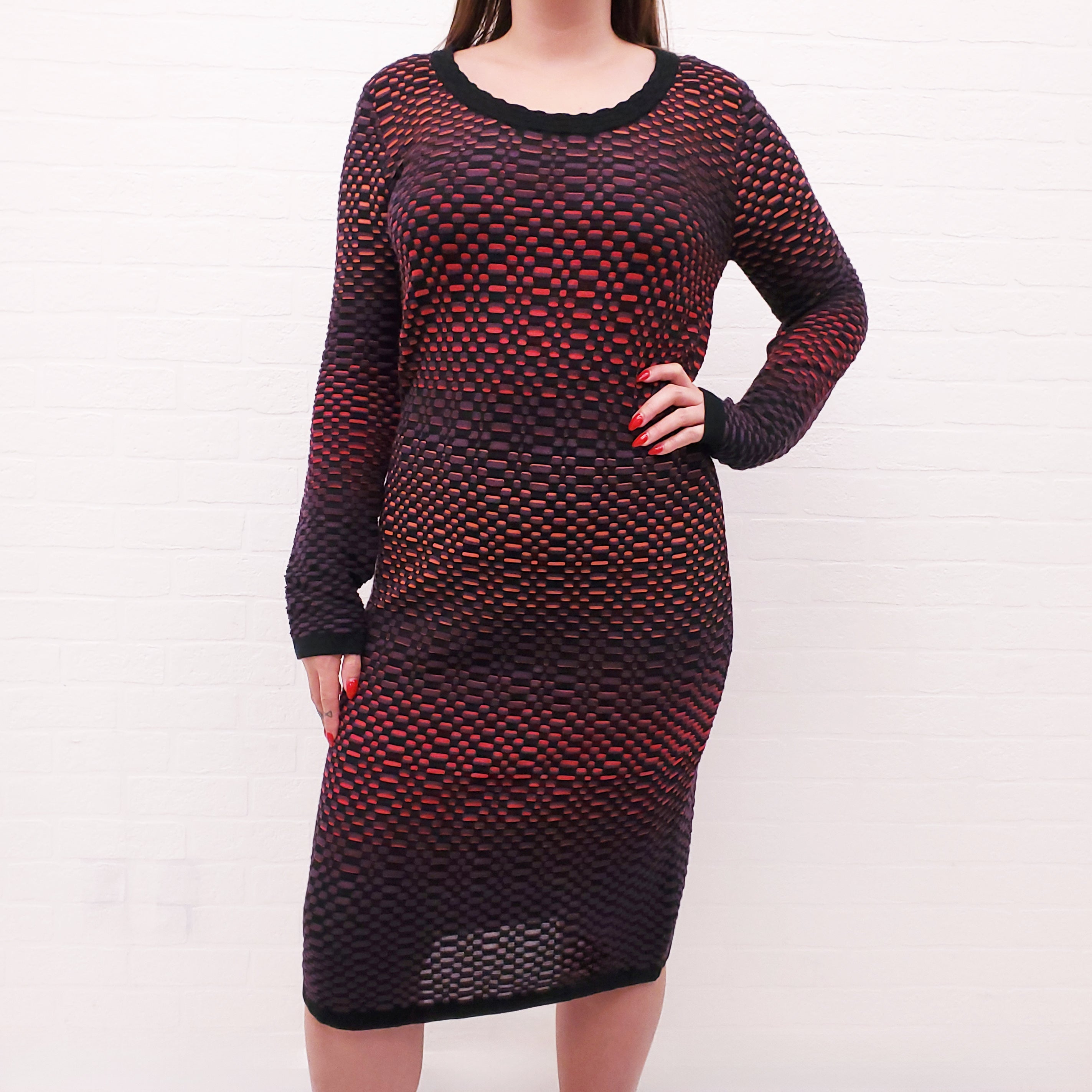 M MISSONI PURPLE, ORANGE AND RED KNIT DRESS - SIZE 48