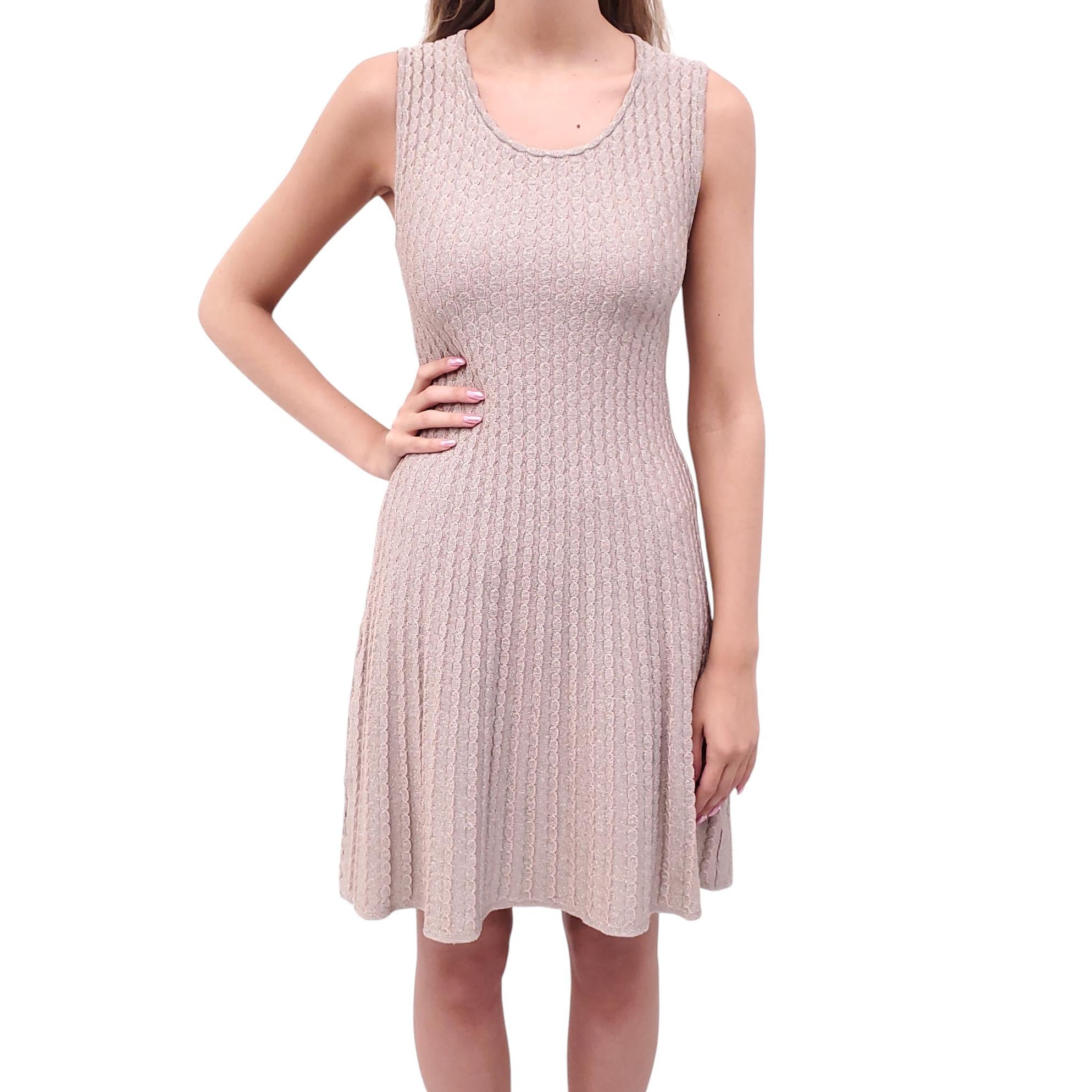 M MISSONI TAUPE SHIMMER KNIT DRESS - SIZE 46