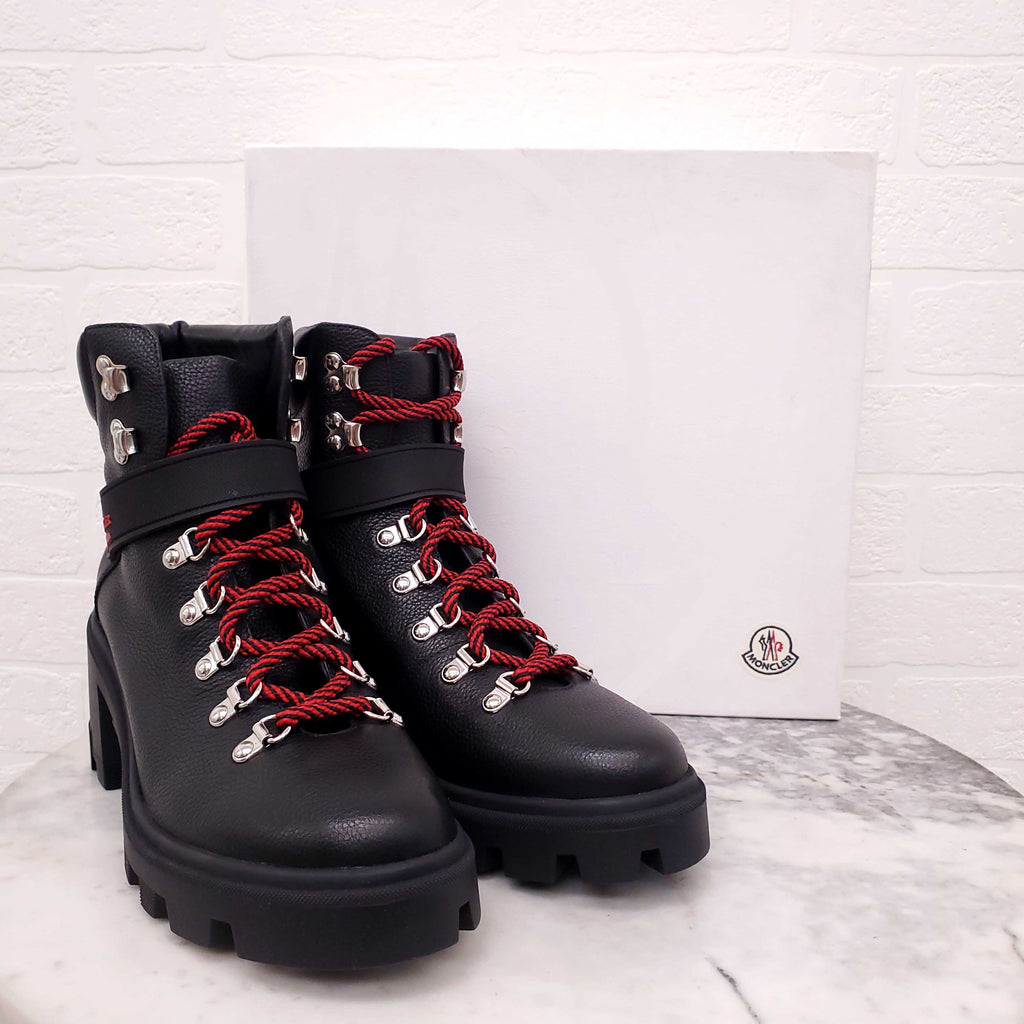 MONCLER BLACK LEATHER LOGO BOOTS - SIZE 40