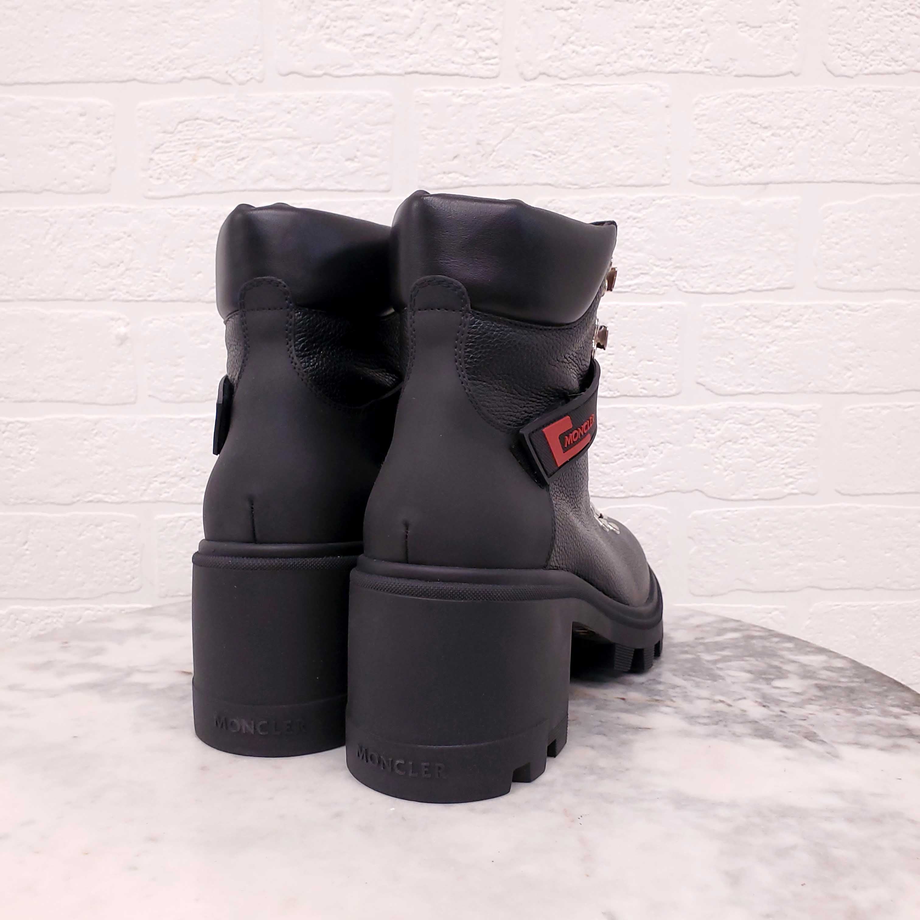 MONCLER BLACK LEATHER LOGO BOOTS - SIZE 40