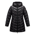 MONCLER BLACK LONG SHINE JACKET WITH LOGO - SIZE 2