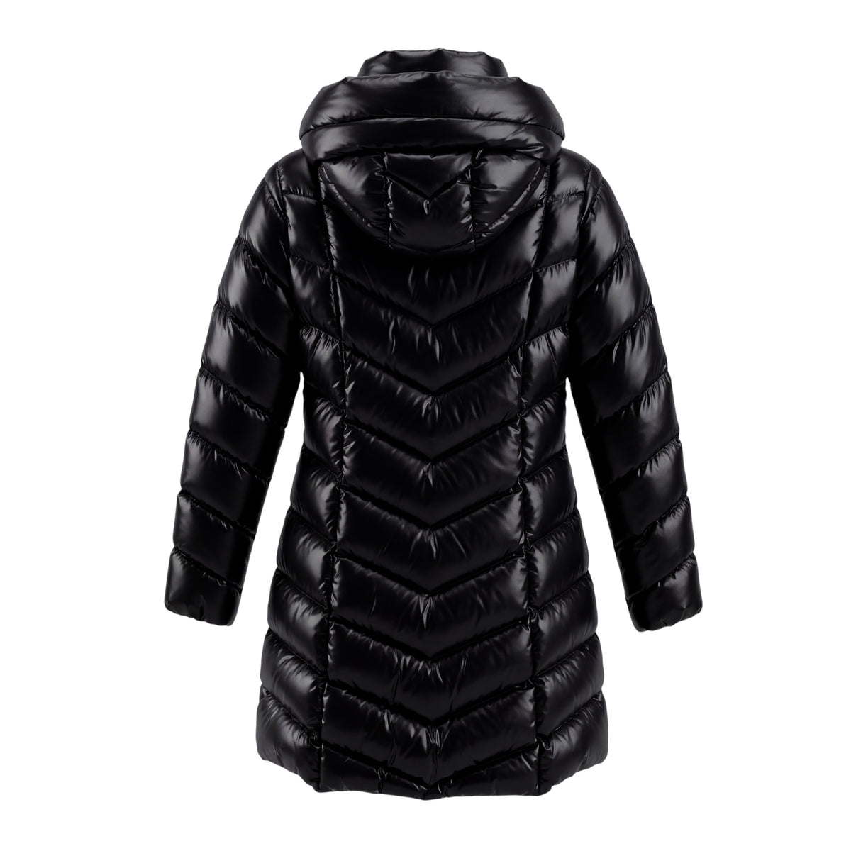 MONCLER BLACK LONG SHINE JACKET WITH LOGO - SIZE 2