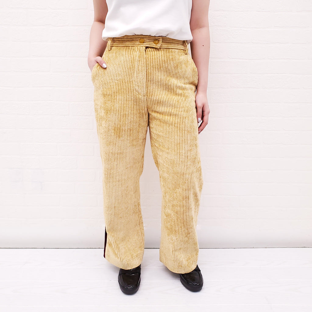 MONCLER CORDUROY STRIPE PANTS WITH LOGO POCKET - SIZE 42