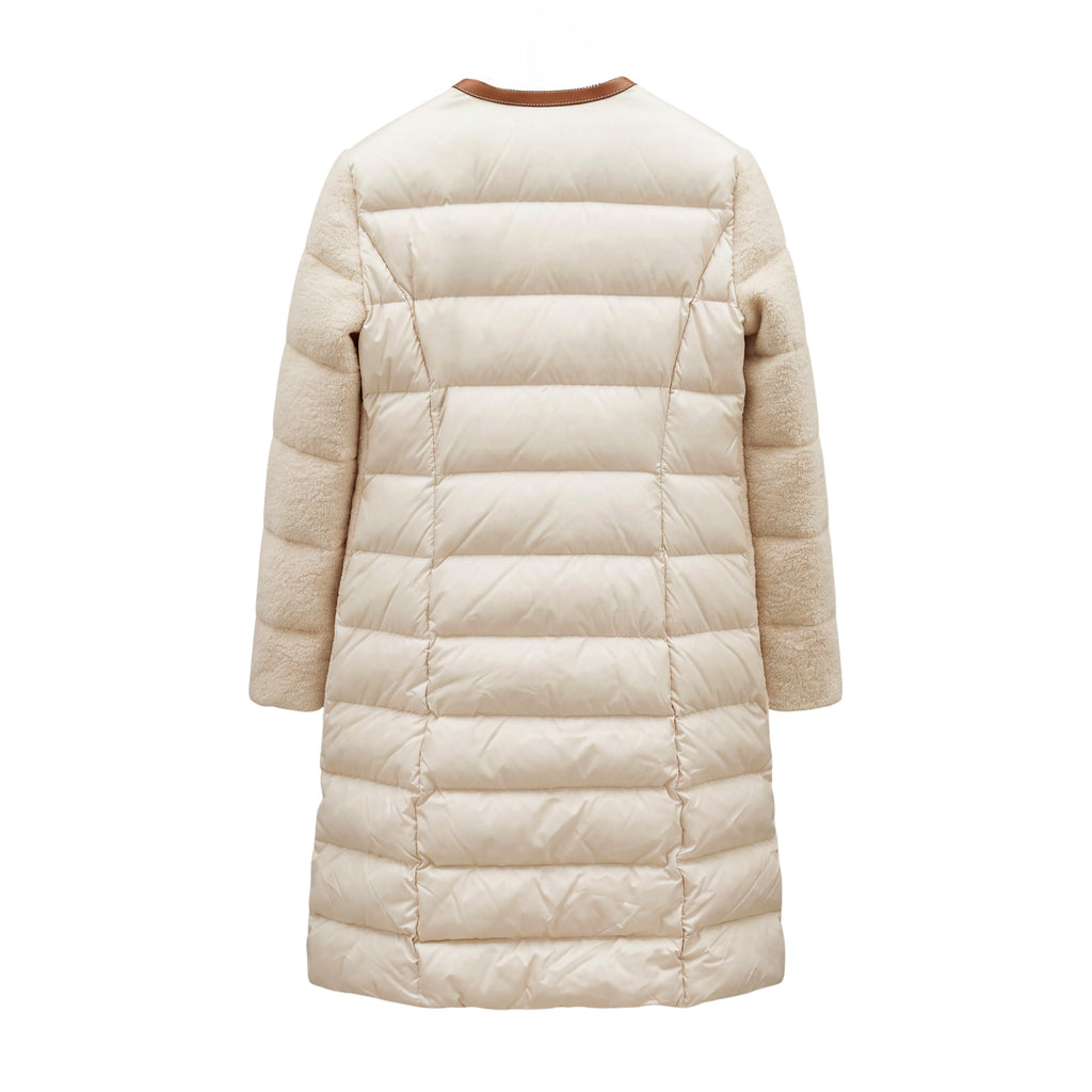 MONCLER CREAM SHEARLING JACKET WITH LEATHER DETAIL - SIZE 1