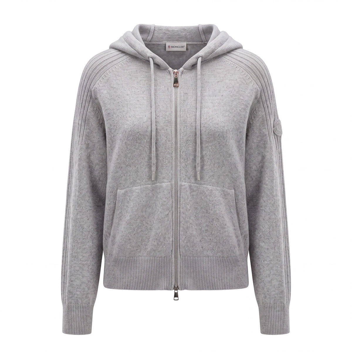 MONCLER GREY CASHMERE BLEND HOODIE WITH LOGO - SIZE S