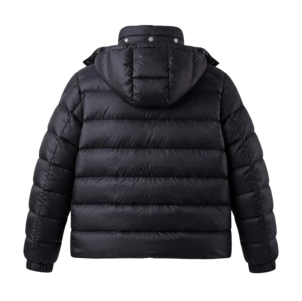 MONCLER HOODED SHORT DOWN JACKET WITH STRIPED DETAIL - SIZE 4