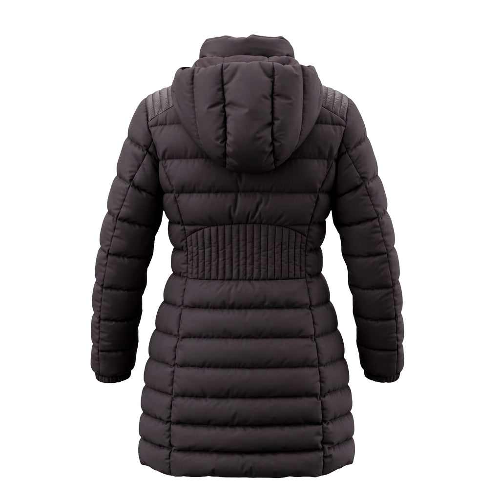 MONCLER LONG BLACK COAT WITH  SILVER ZIPPER DETAILS  - SIZE 2
