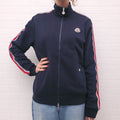 MONCLER UNISEX NAVY STRIPED ZIP UP SWEATSHIRT WITH LOGO - SIZE L MENS/XL WOMENS