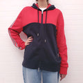 MONCLER UNISEX RED AND BLACK STRIPED SWEATSHIRT WITH PUFFER HOOD AND LOGO - SIZE XL