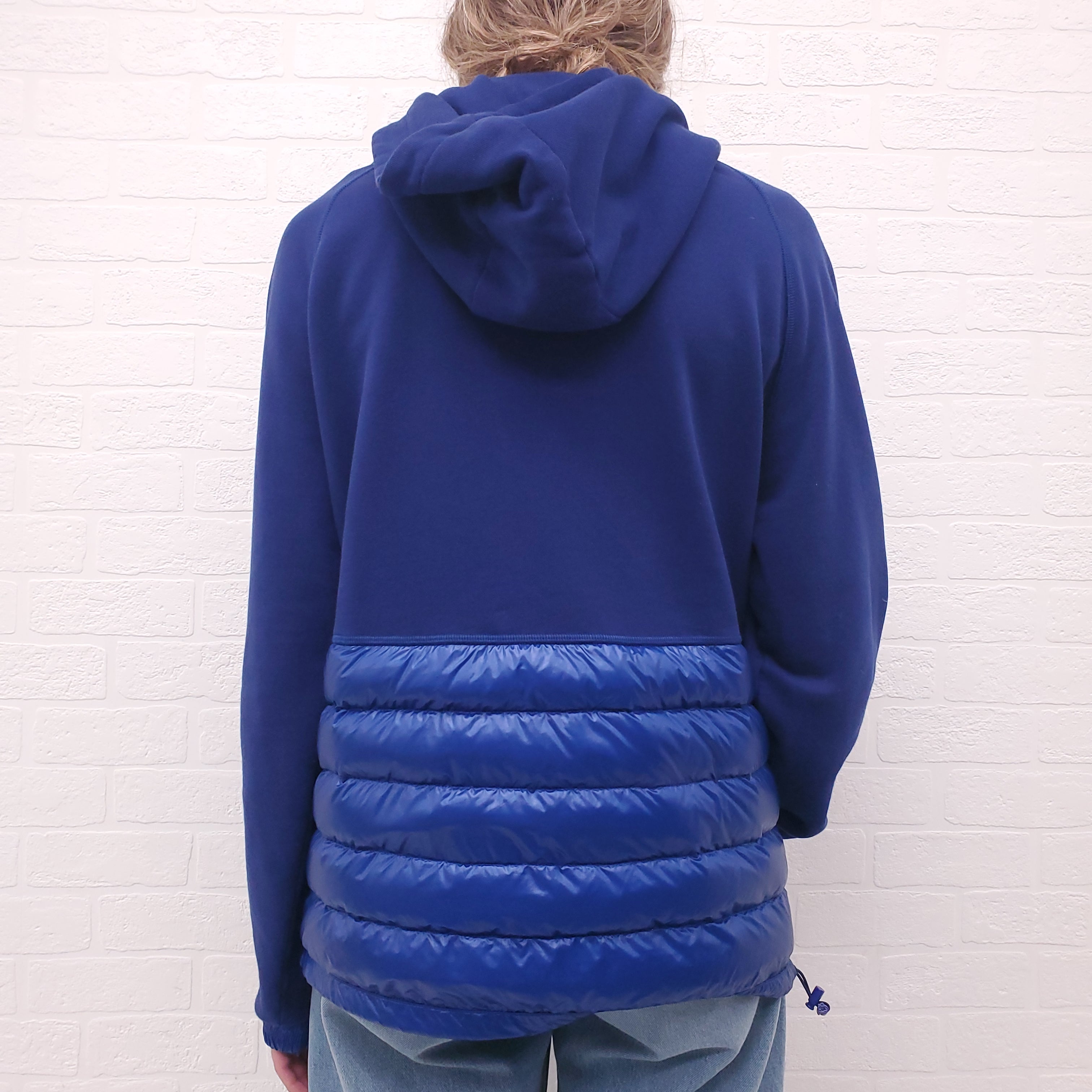 MONCLER UNISEX ROYAL BLUE PUFFER SWEATSHIRT WITH LOGO - SIZE L MENS/XL WOMENS