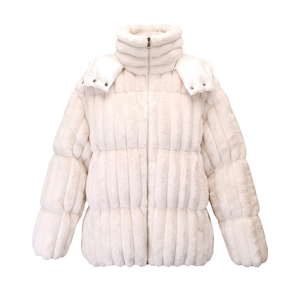 MONCLER WHITE FARE FAUX-FUR DOWN JACKET - SIZE 4