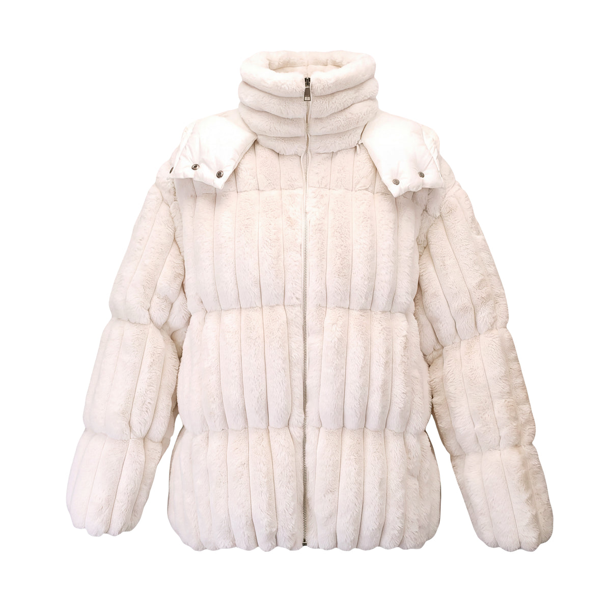 MONCLER WHITE FARE FAUX-FUR DOWN JACKET - SIZE 4