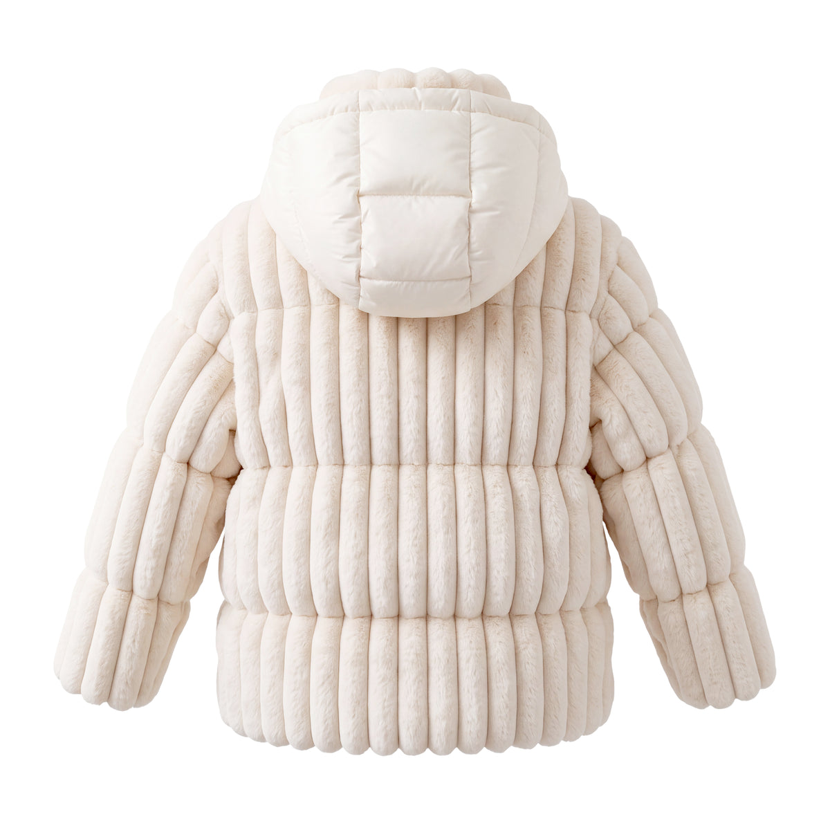 MONCLER WHITE FARE FAUX-FUR DOWN JACKET - SIZE 4