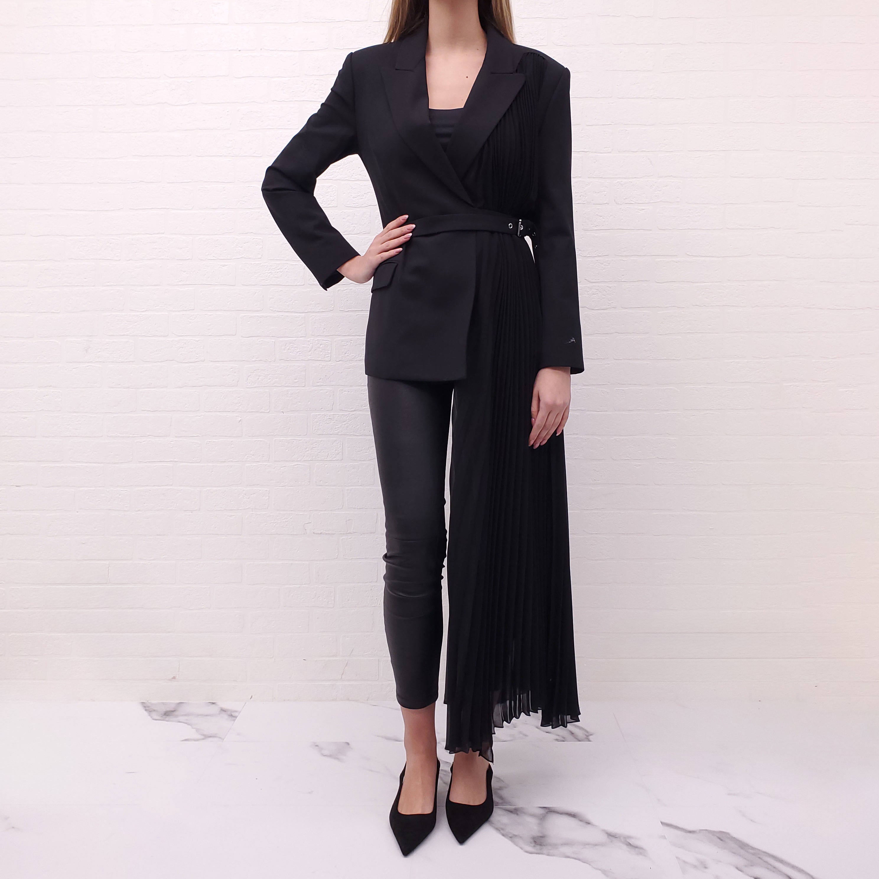 MONSE BLACK PLEATED BLAZER DRESS - SIZE 6